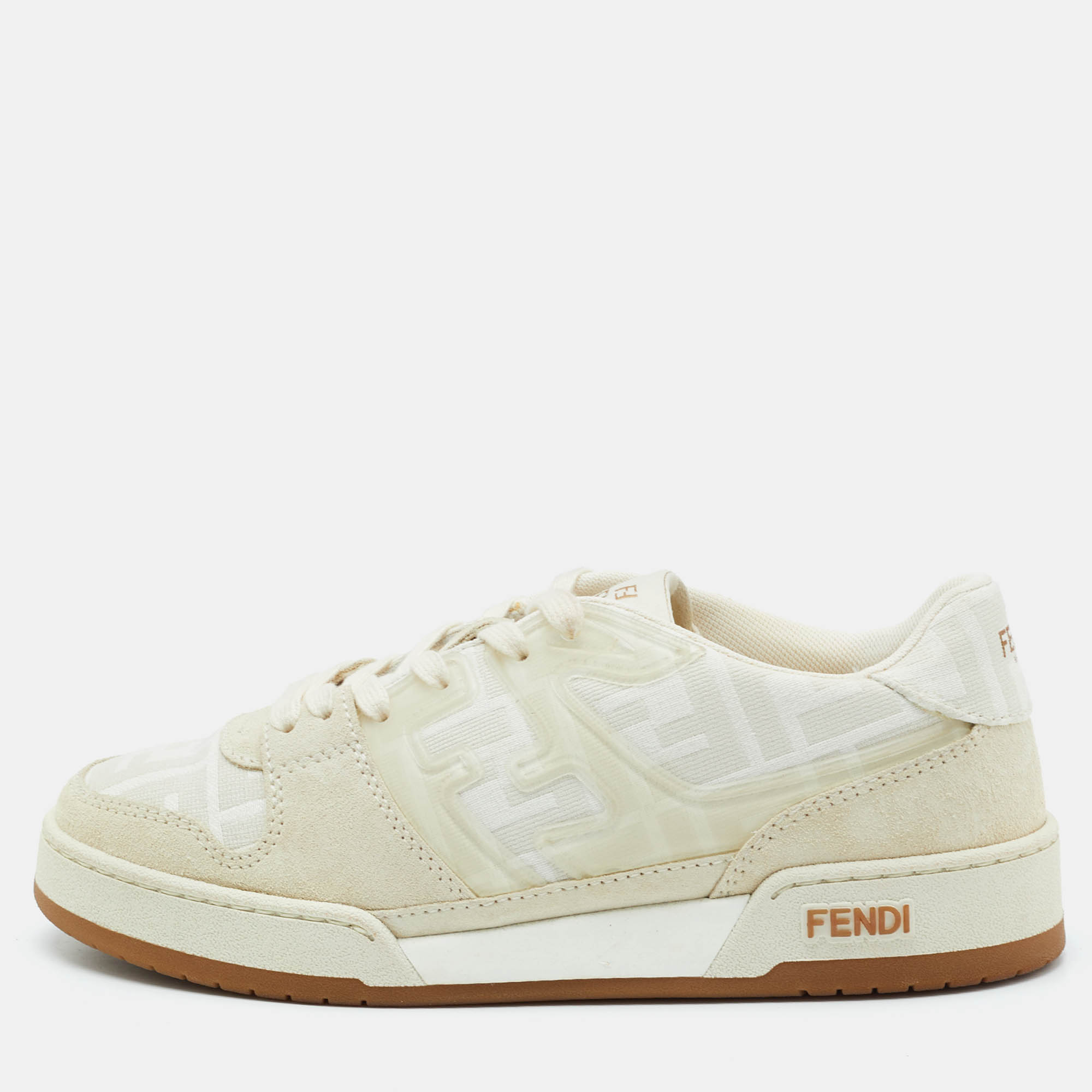 Fendi White/Beige Canvas and Suede Fendi Match Low Top Sneakers Size 37