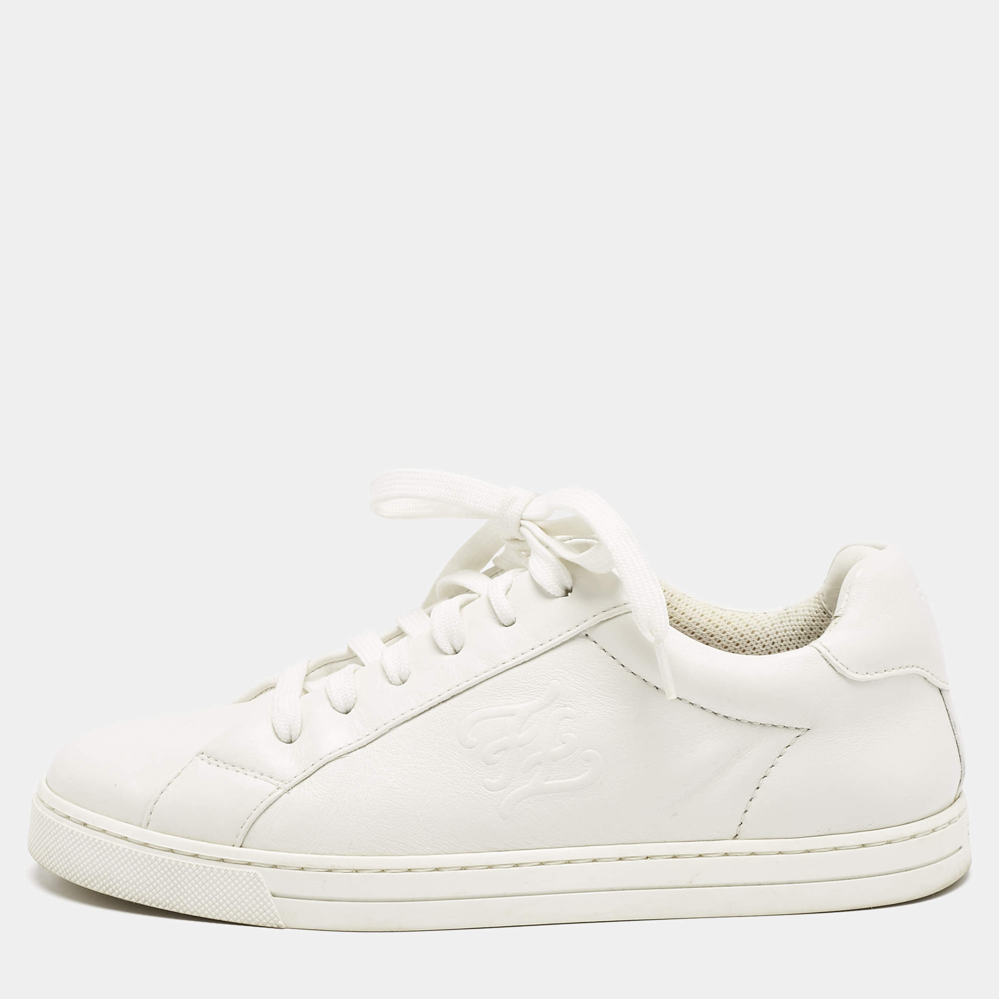 Pre Owned Fendi White Leather Lace Up Sneakers Size 36.5