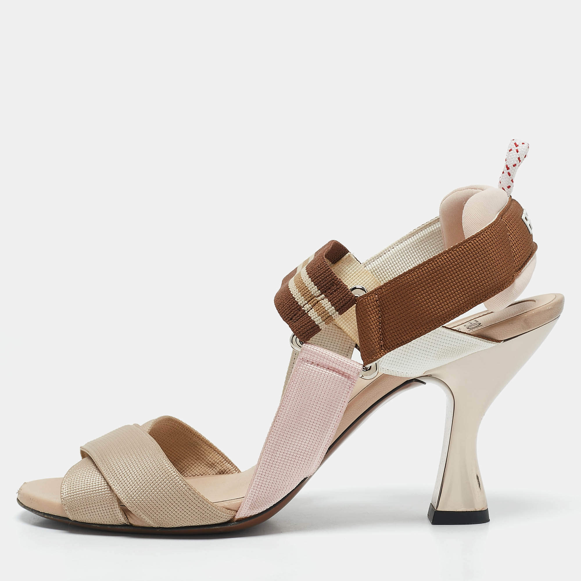 Pre Owned Fendi Multicolor Fabric Colibri Slingback Sandals Size 37.5