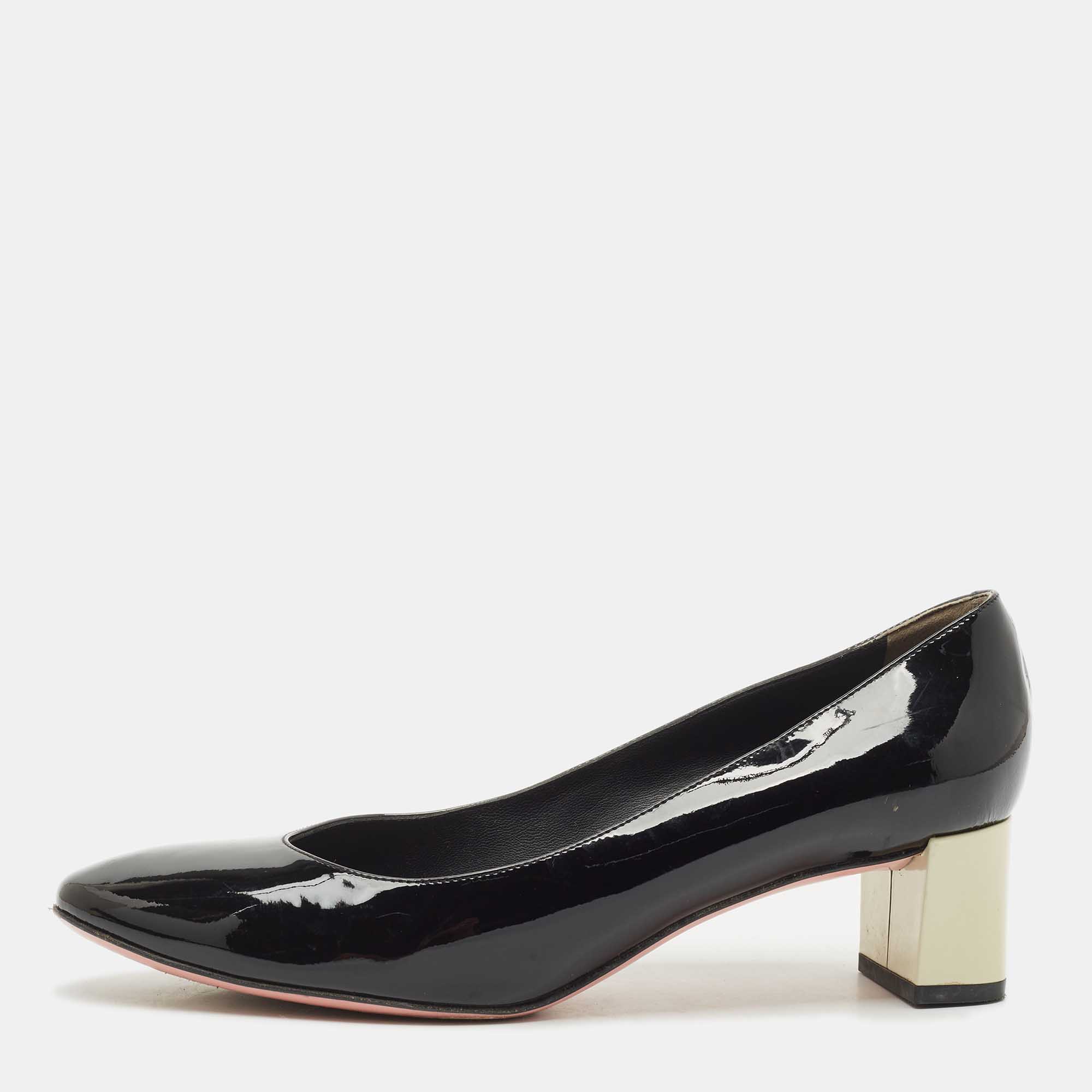 Fendi Black Patent Leather Eloise Round Toe Pumps Size 39.5