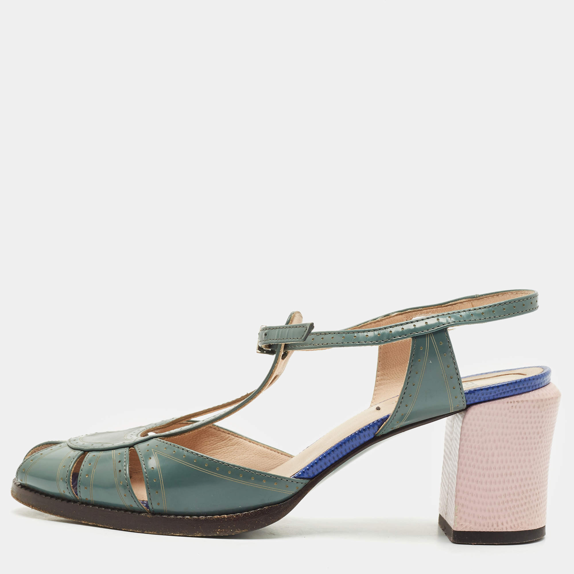 Fendi Grey Leather Chameleon Ankle Strap Sandals Size 37