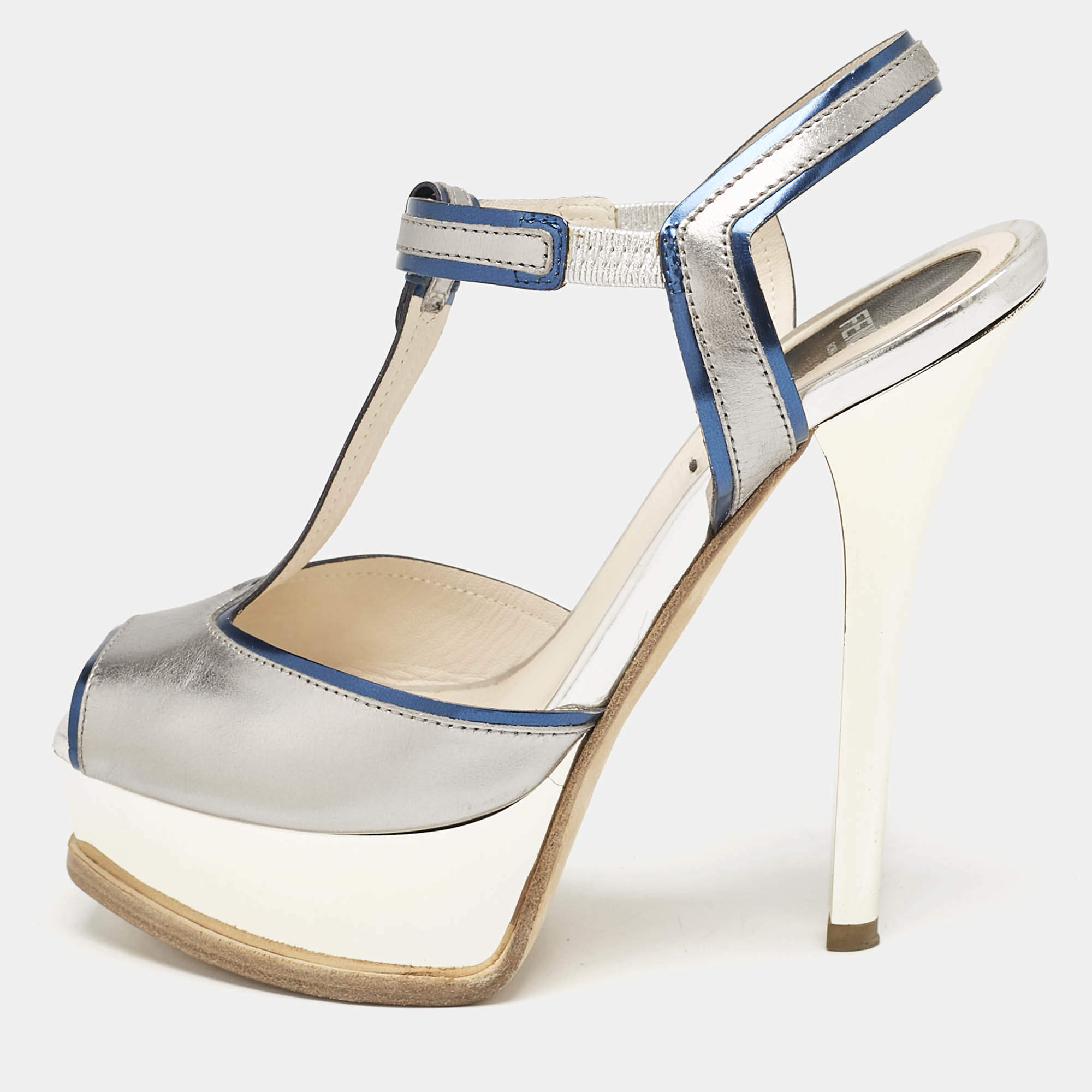 Fendi Metallic Multicolor Leather Fendista Platform Sandals Size 36