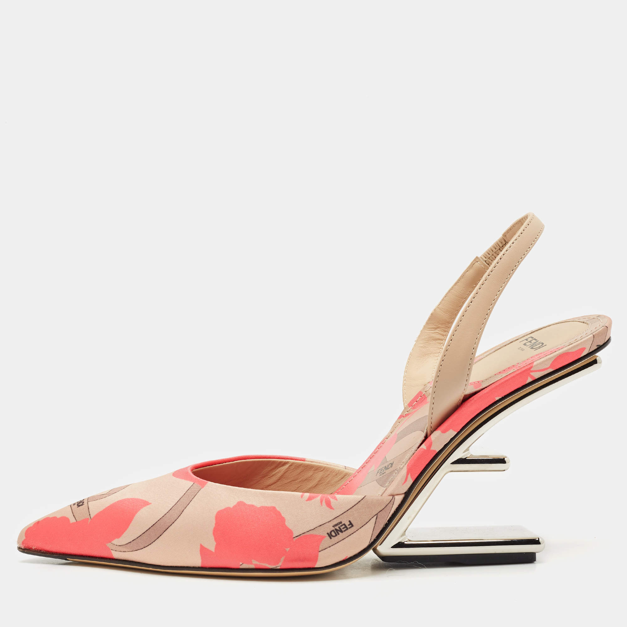 Fendi Brown/Pink Leather and Canvas  Fendi First Slingback Pumps Size 38