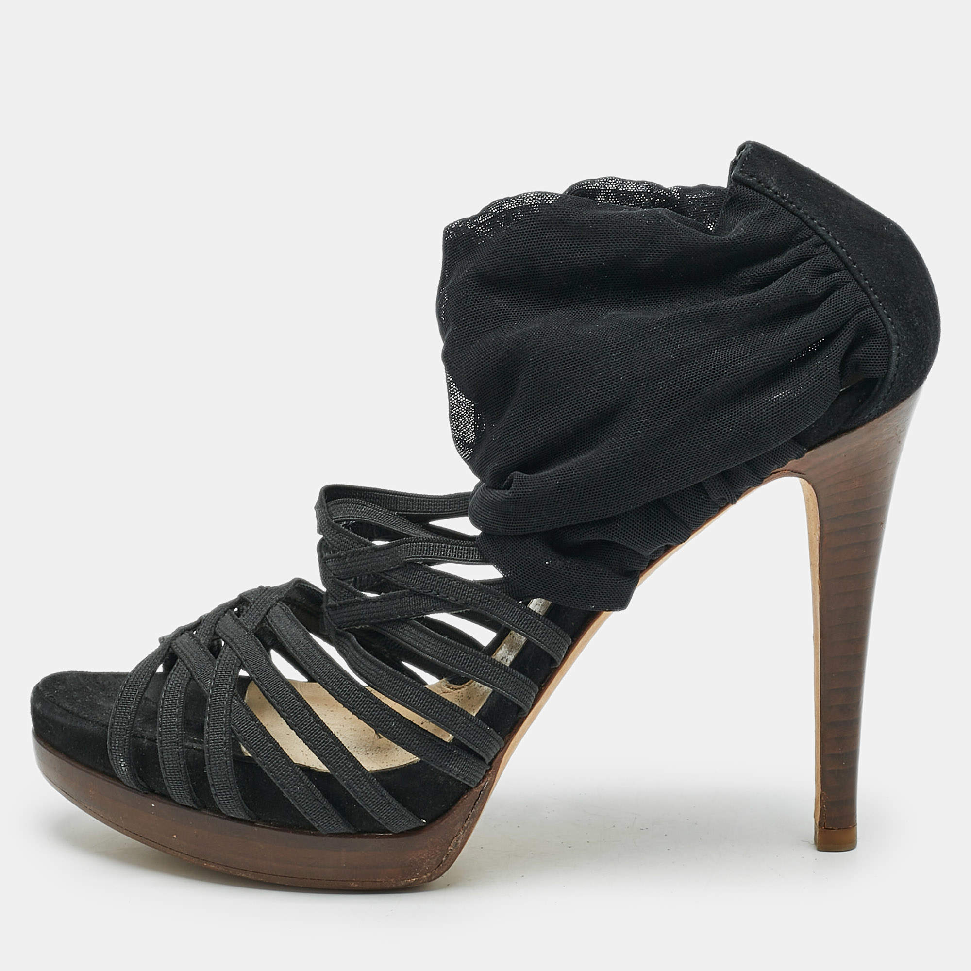 Fendi Black Elastic and Jersey Strappy Sandals Size 36