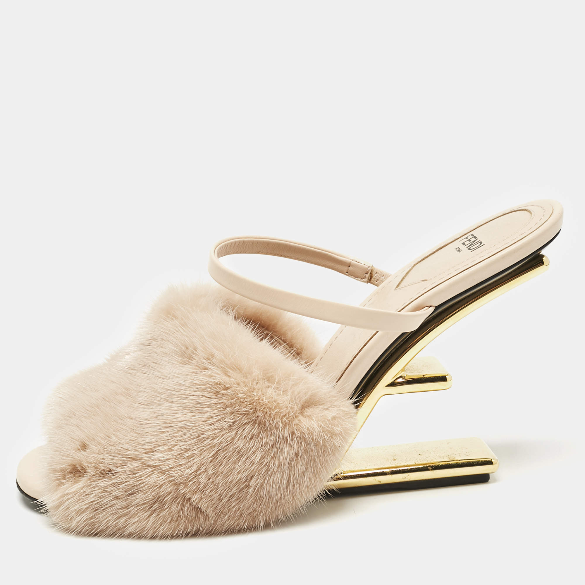 Fendi Brown Mink Fur and Leather Fendi First Ankle Strap Sandals Size 39