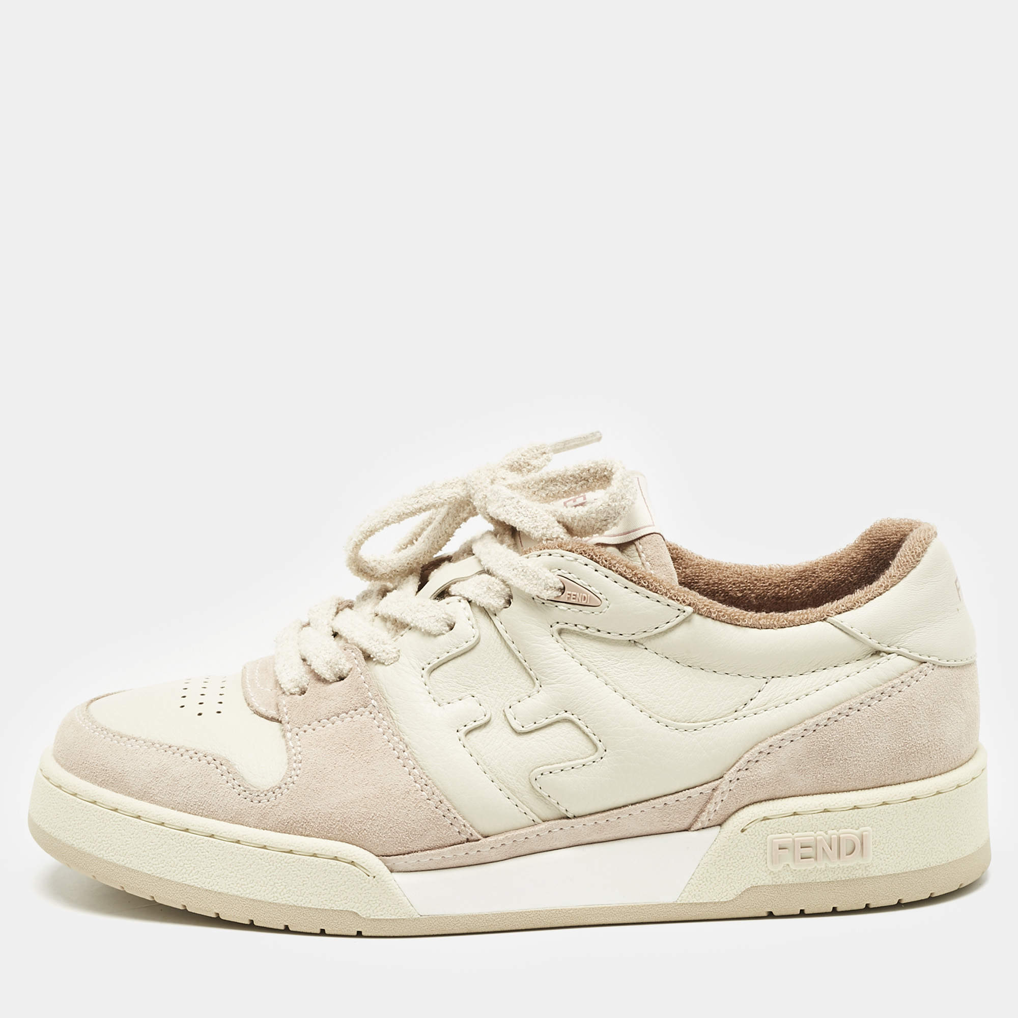 مملوكة مسبقًا Fendi Two Tone Leather and Suede Logo FF Match Low Top Sneakers Size 39