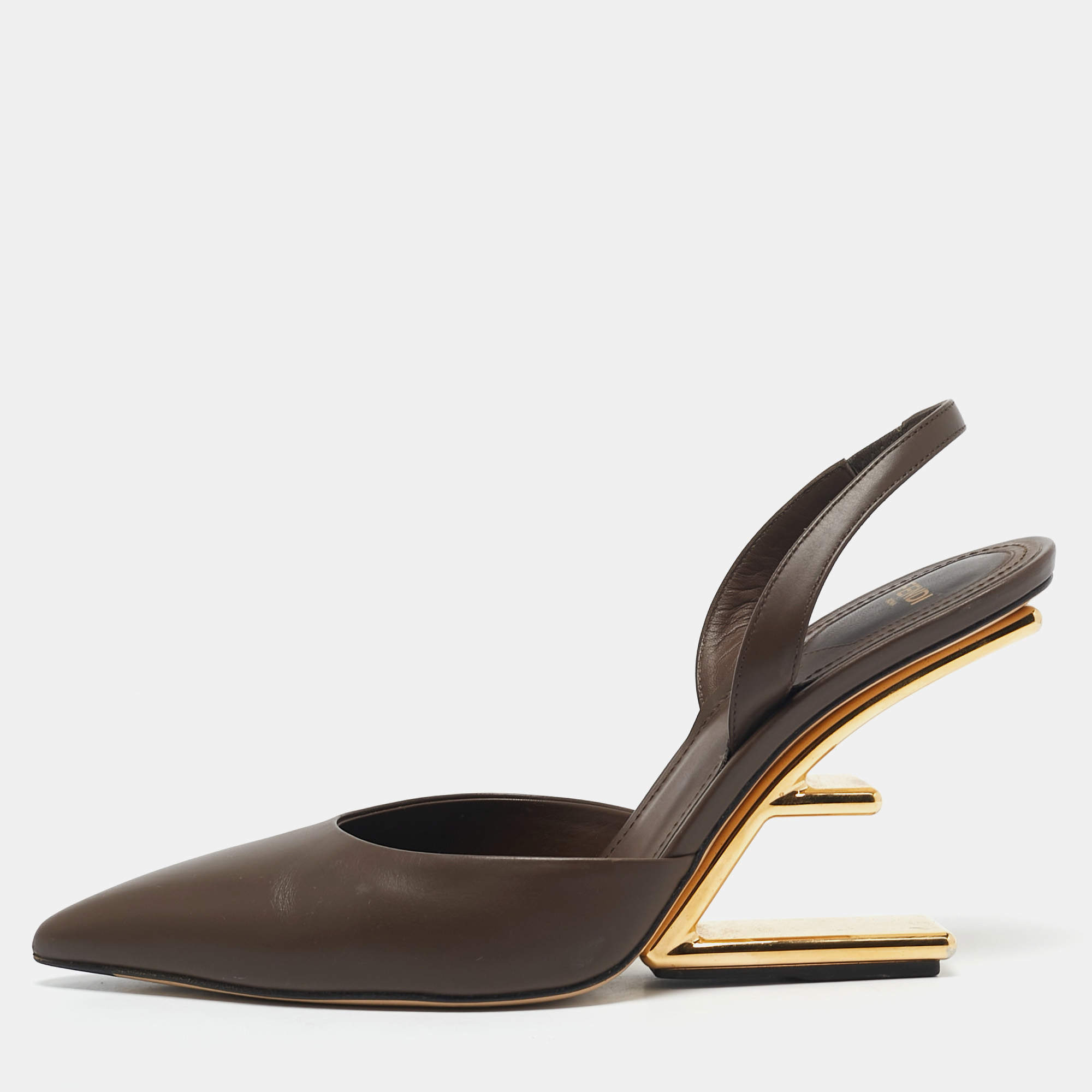 Pre Owned Fendi Brown Leather Fendi First Slingback Pumps Size 40