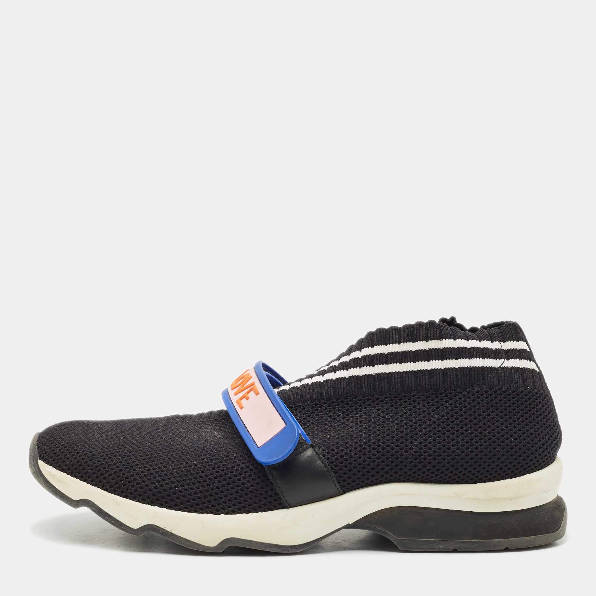 Fendi Black Knit Fabric Rockoko Low Top Sneakers Size 38