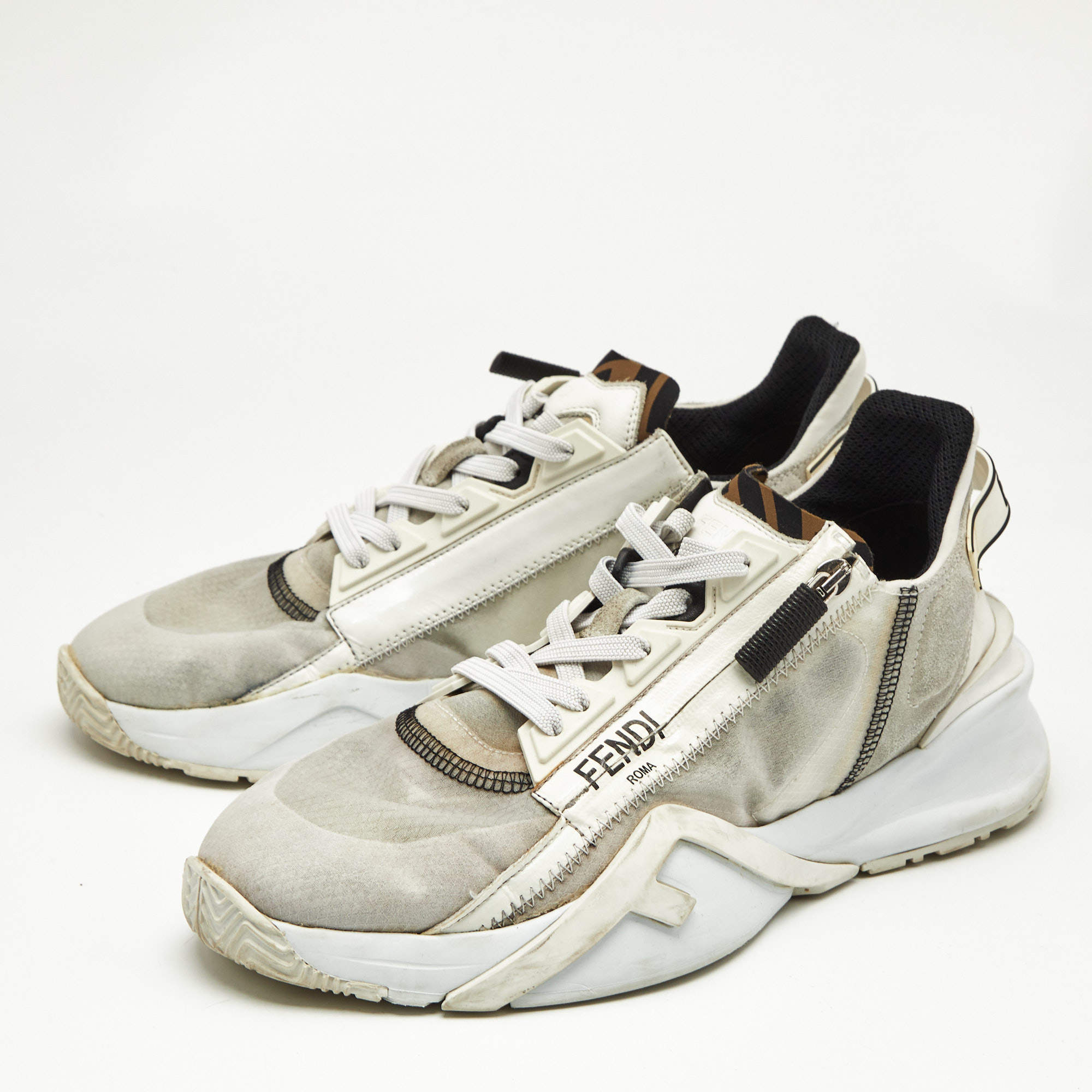 Fendi White Mesh and Suede Flow Sneakers Size 41