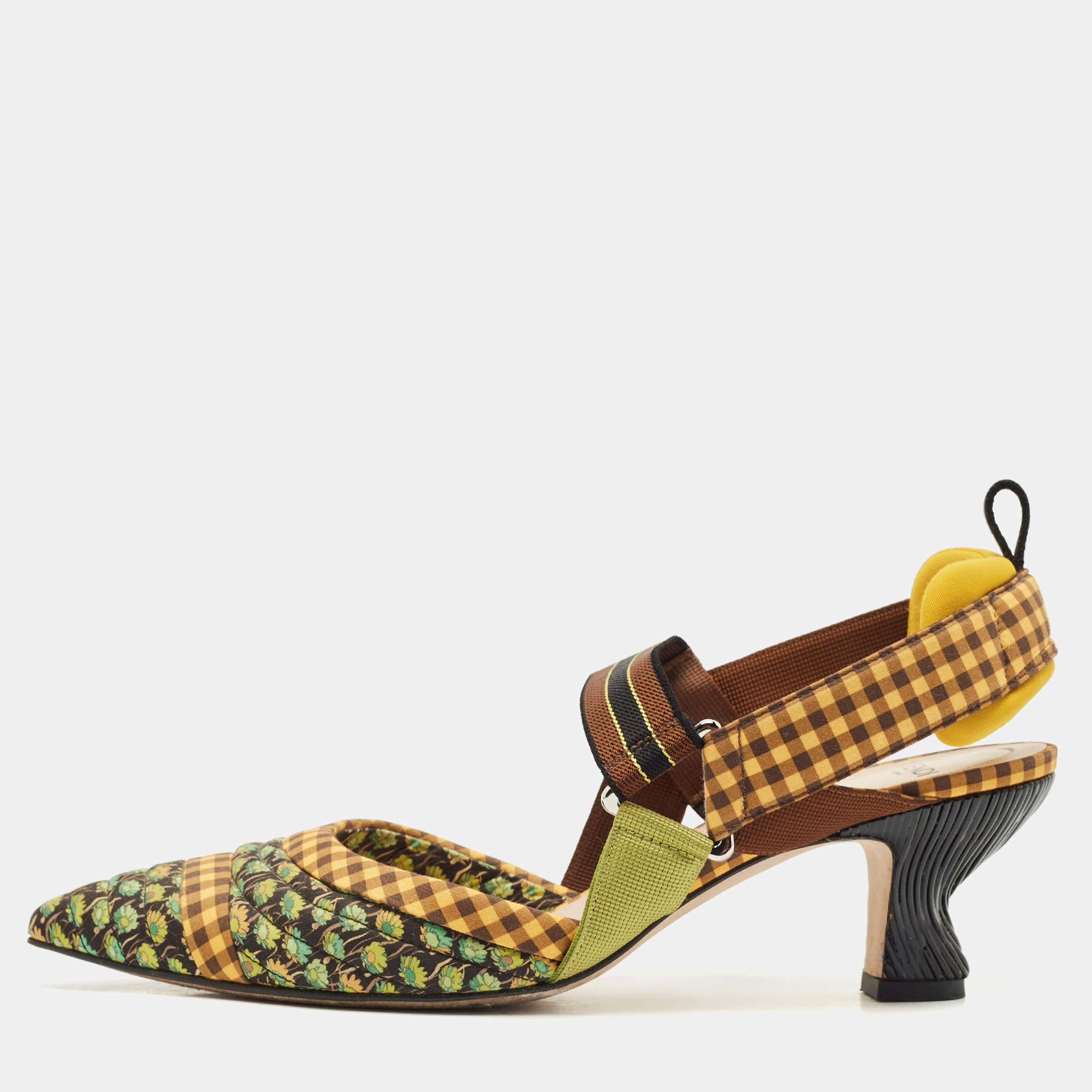 Fendi Multicolor Fabric Colibri Pointed Toe Slingback Pumps Size 40
