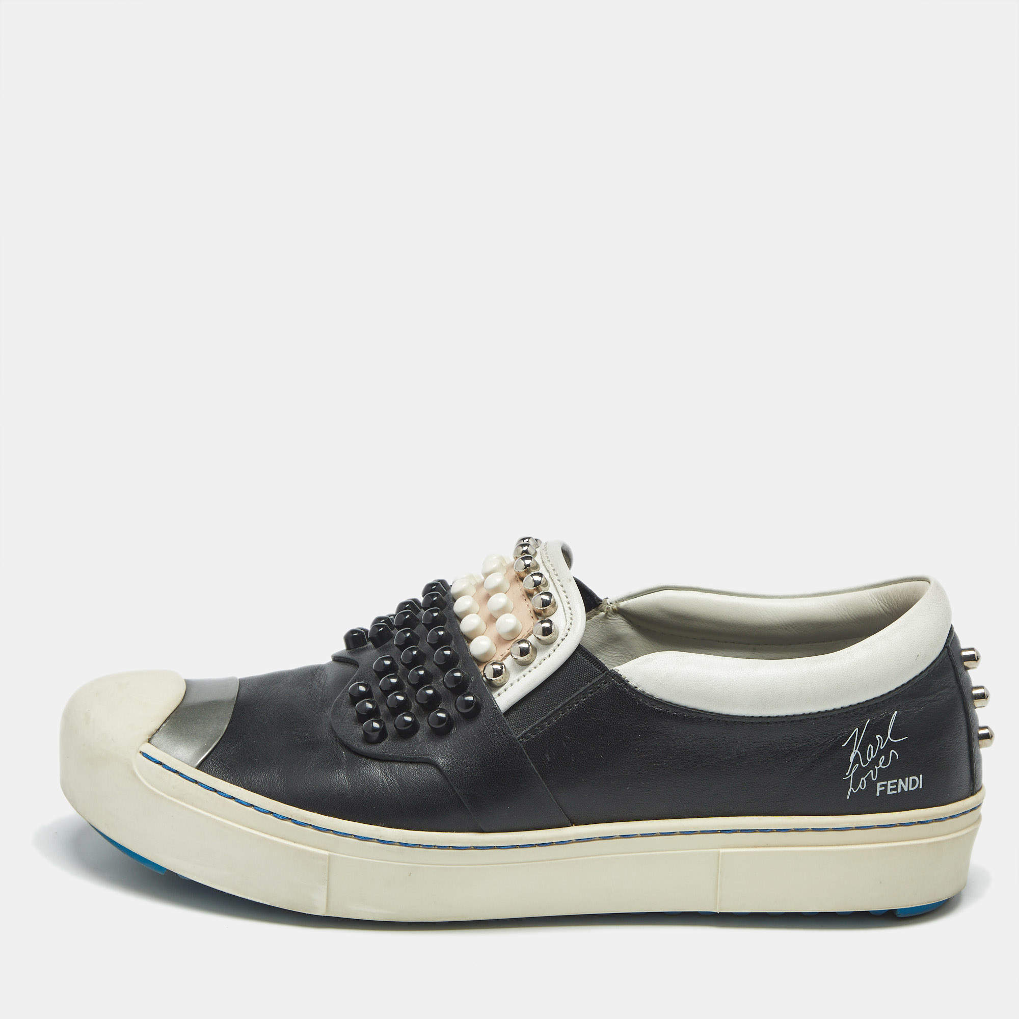 Pre Owned Fendi Multicolor Leather Studded Karlito Slip On Sneakers Size 39