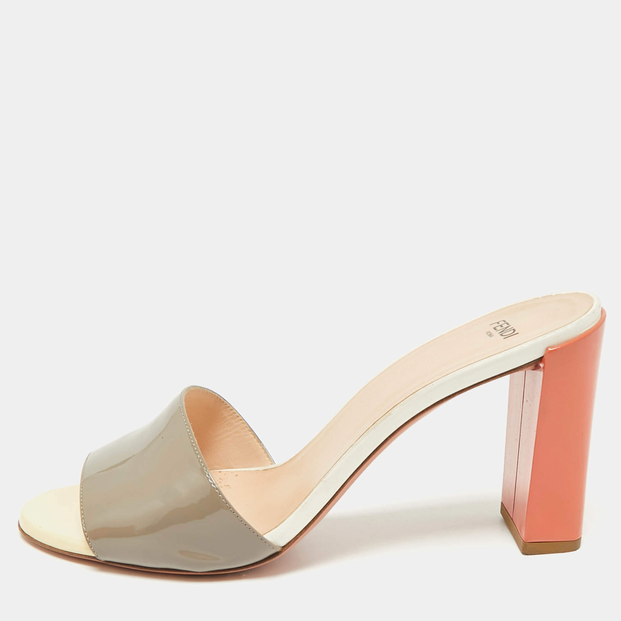 Pre Owned Fendi Tricolor Patent Leather Slide Sandals Size 40