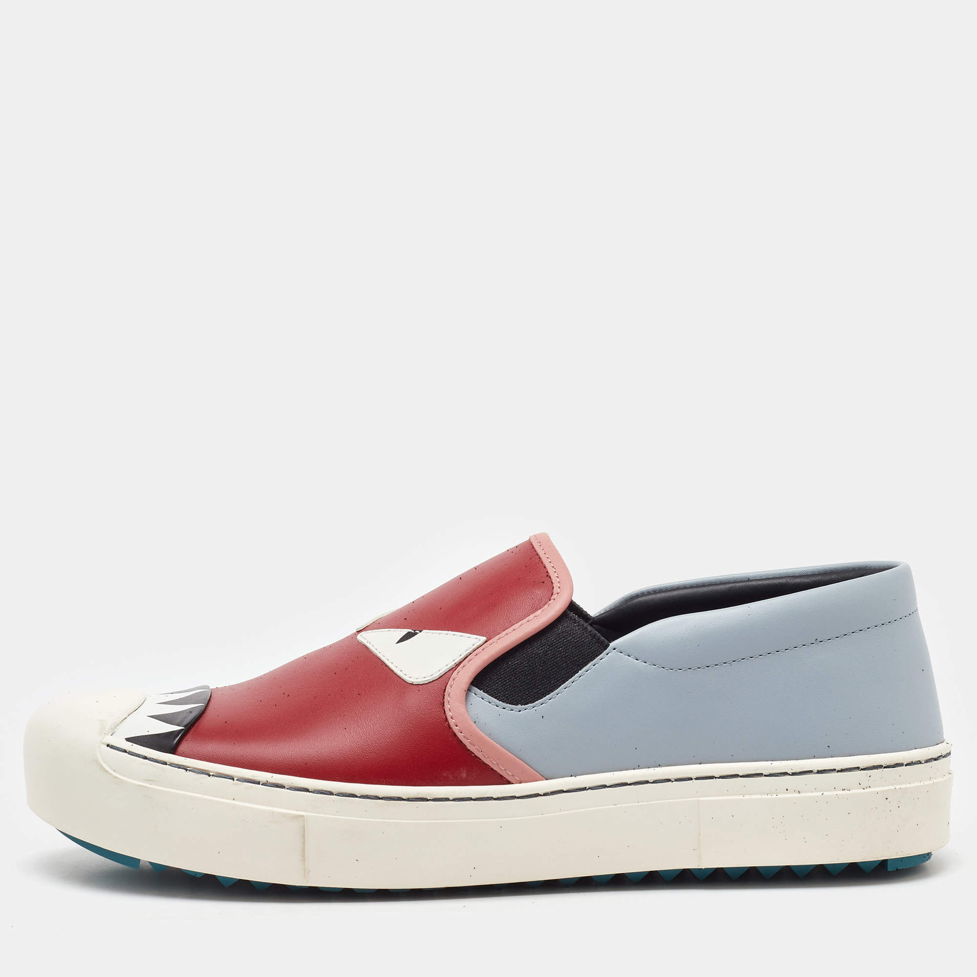 Pre Owned Fendi Multicolor Leather Monster Slip On Sneakers Size 40