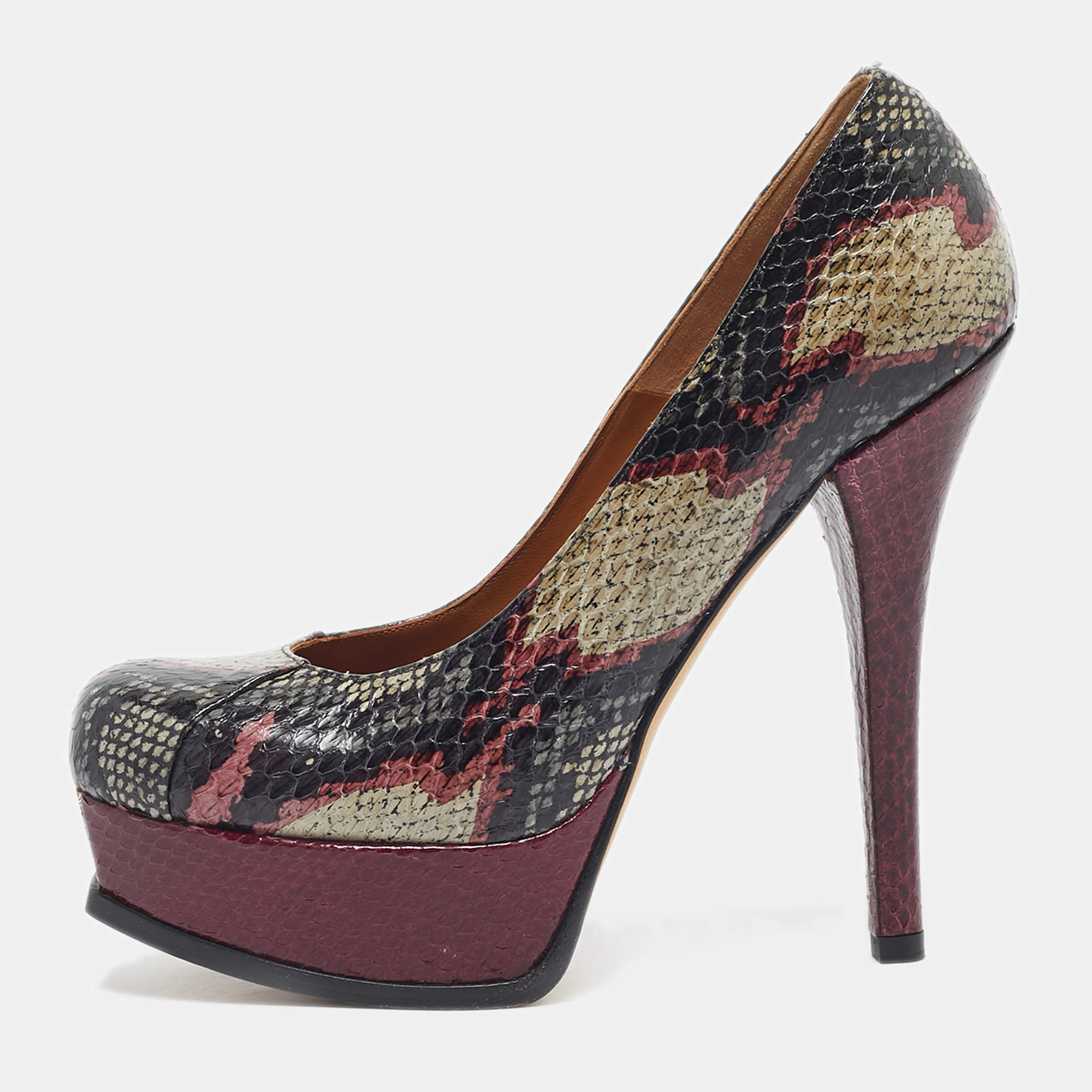 Pre Owned Fendi Multicolor Python Fendista Platform Pumps Size 39.5