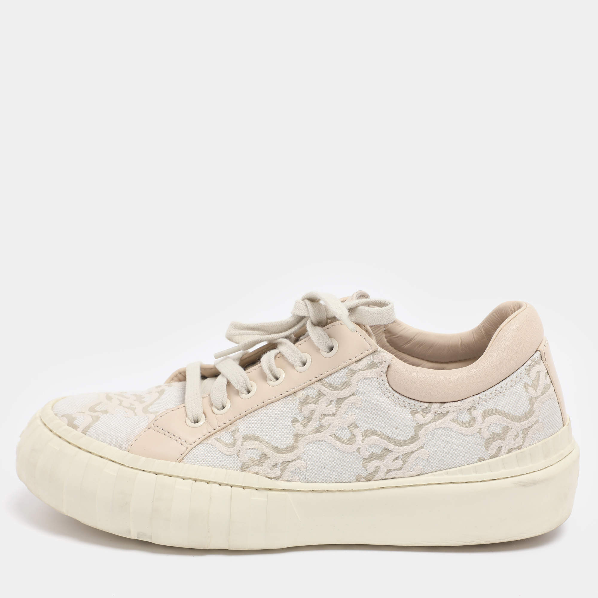 Pre Owned Fendi Tricolor Embroidered Canvas and Leather Low Top Sneakers Size 40