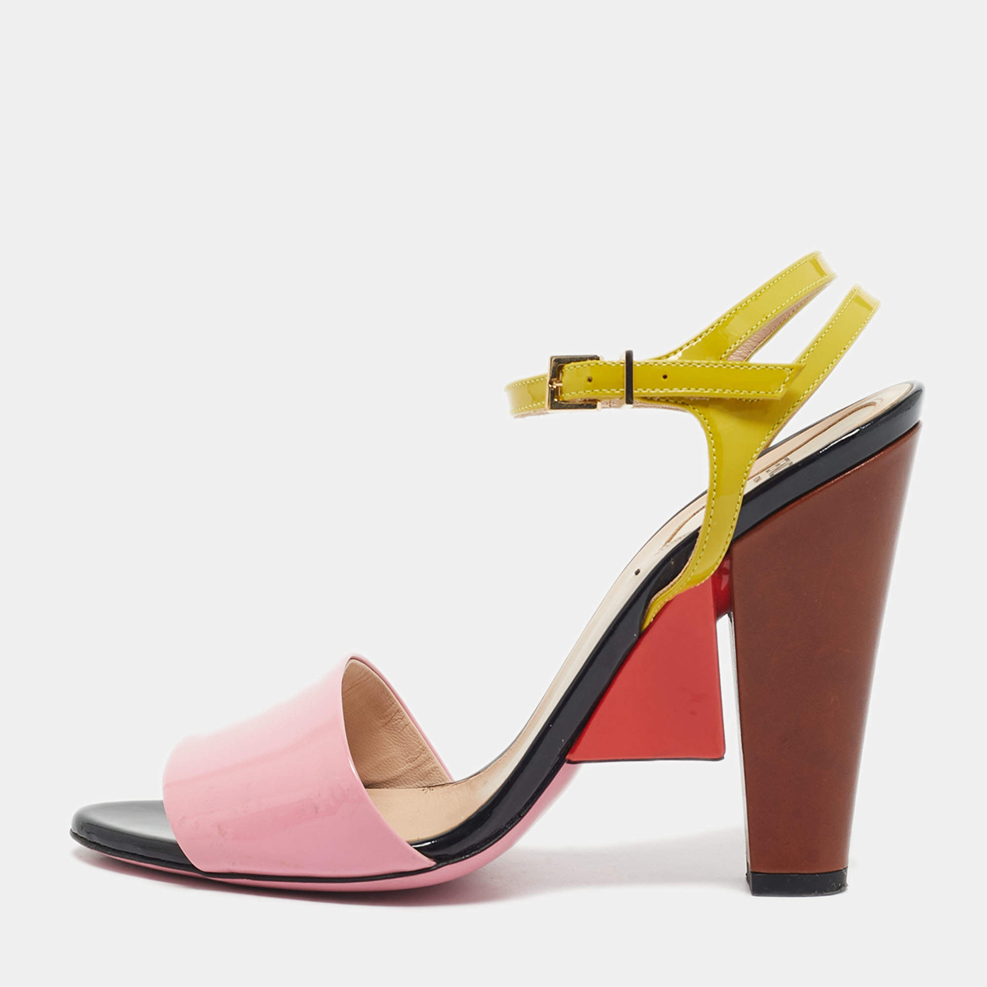 Pre Owned Fendi Multicolor Patent Leather Ankle Strap Sandals Size 37