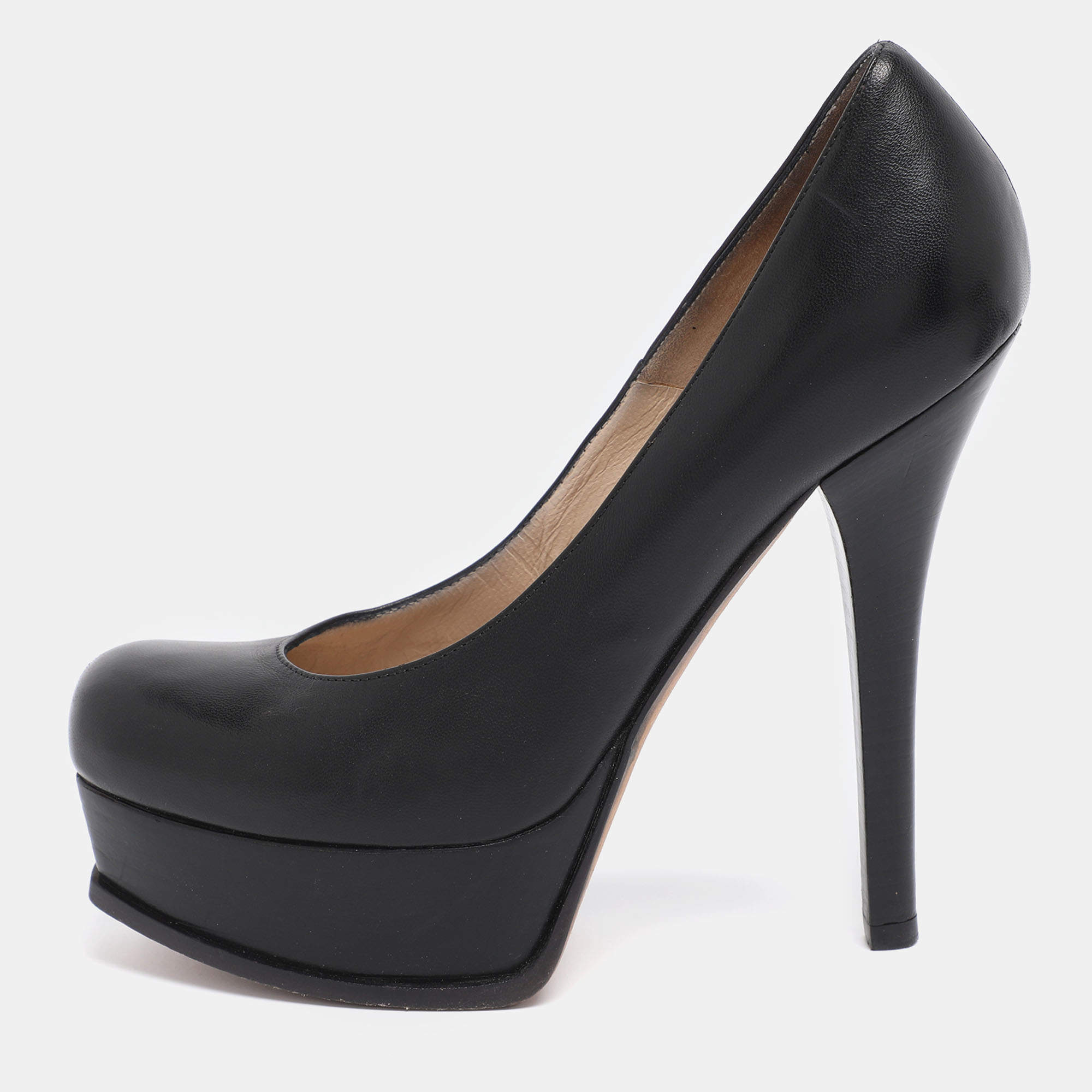 Pre Owned Fendi Black Leather Fendista Platform Pumps Size 38