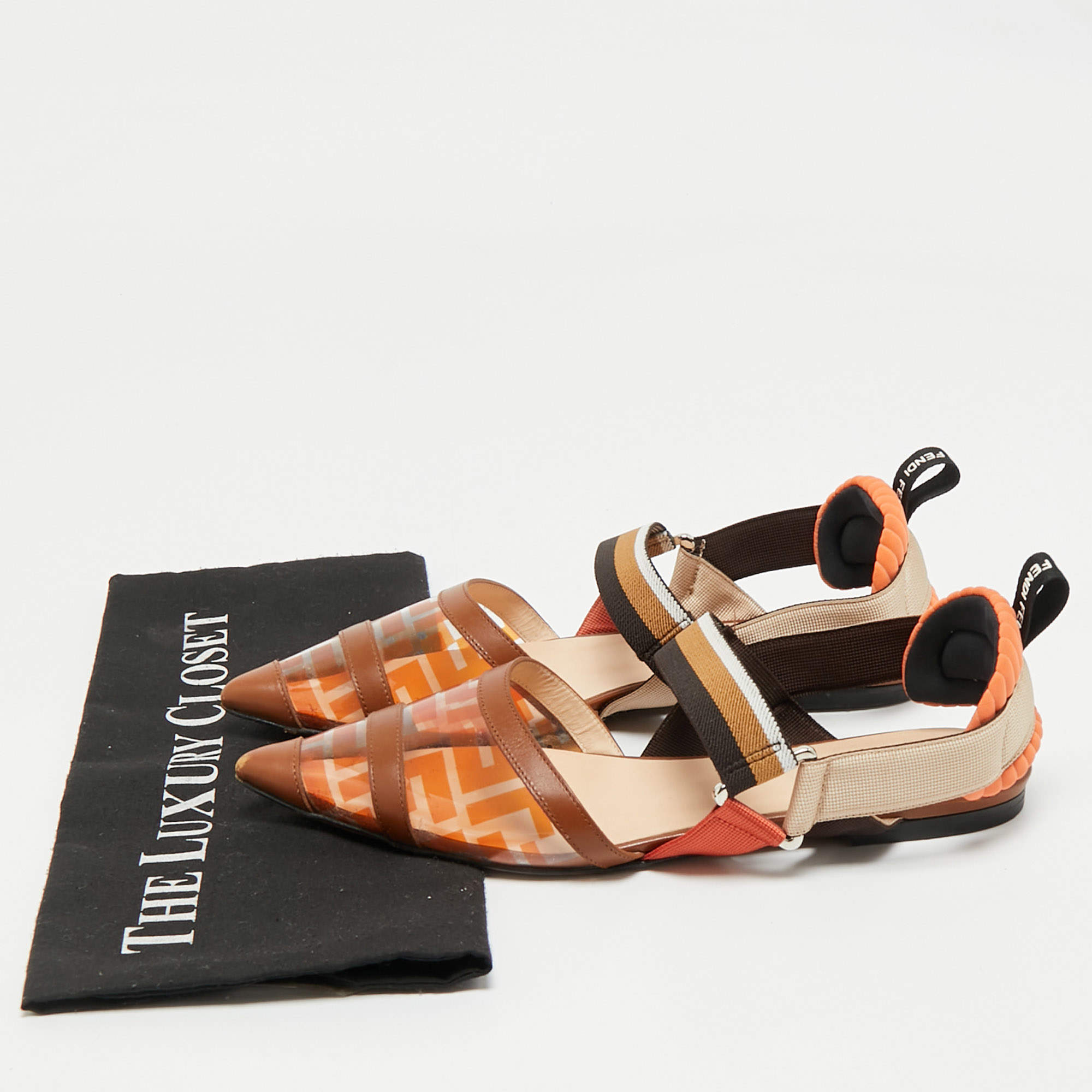 Fendi Multicolor FF Mink Fur Ankle Strap Sandals Size 38