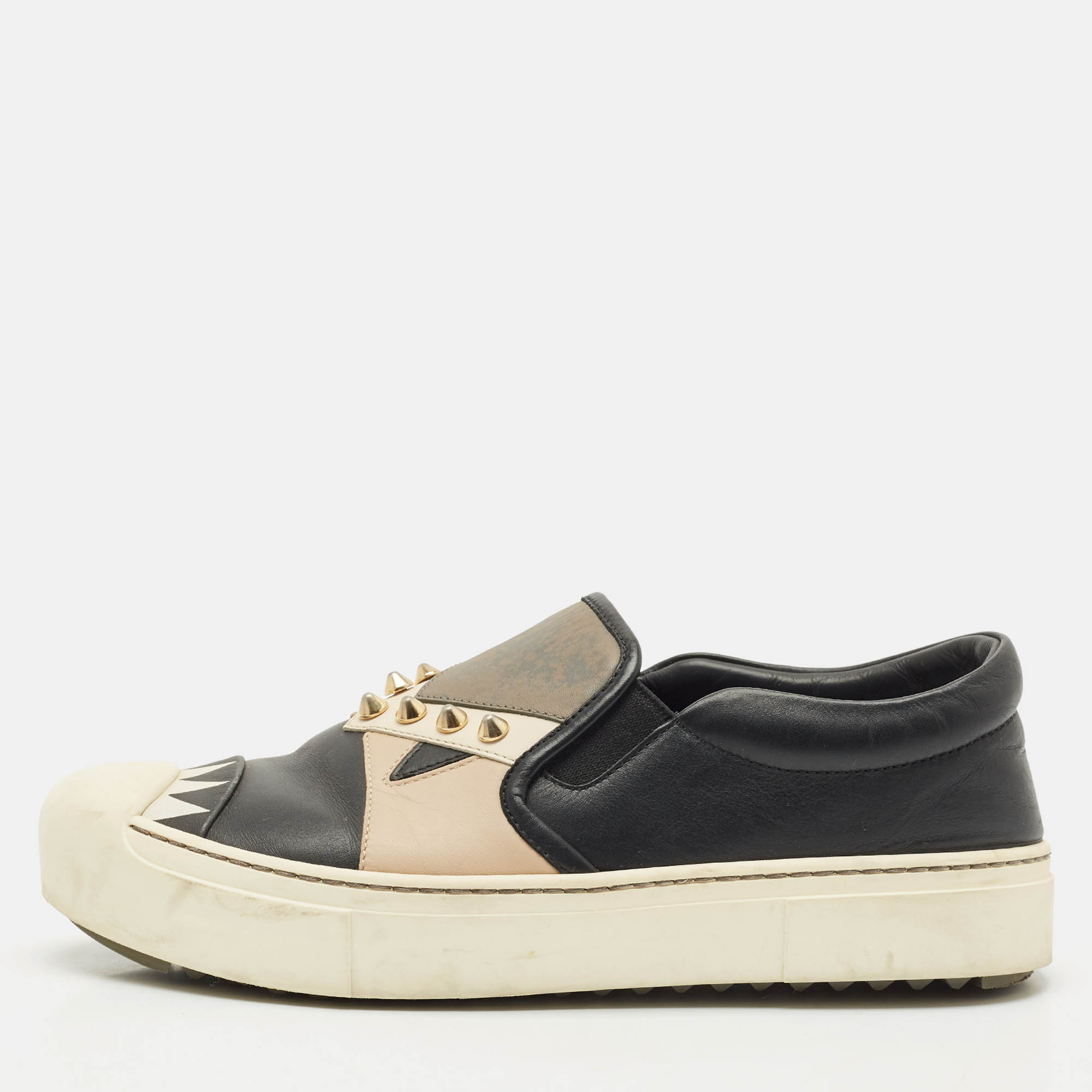 Pre Owned Fendi Multicolor Leather Studded Karlito Slip On Sneakers Size 37