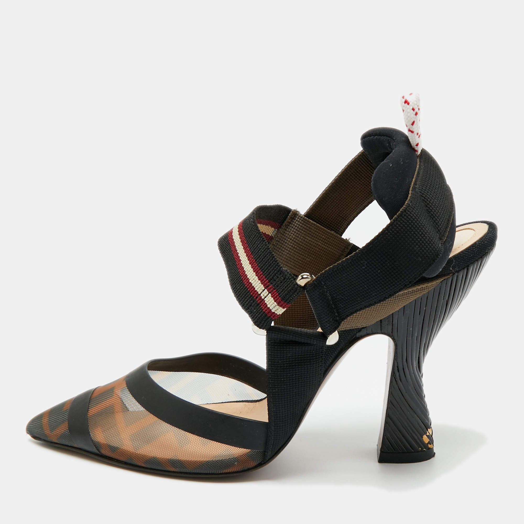 Pre Owned Fendi Multicolor Canvas and Mesh Colibri Pumps Size 36