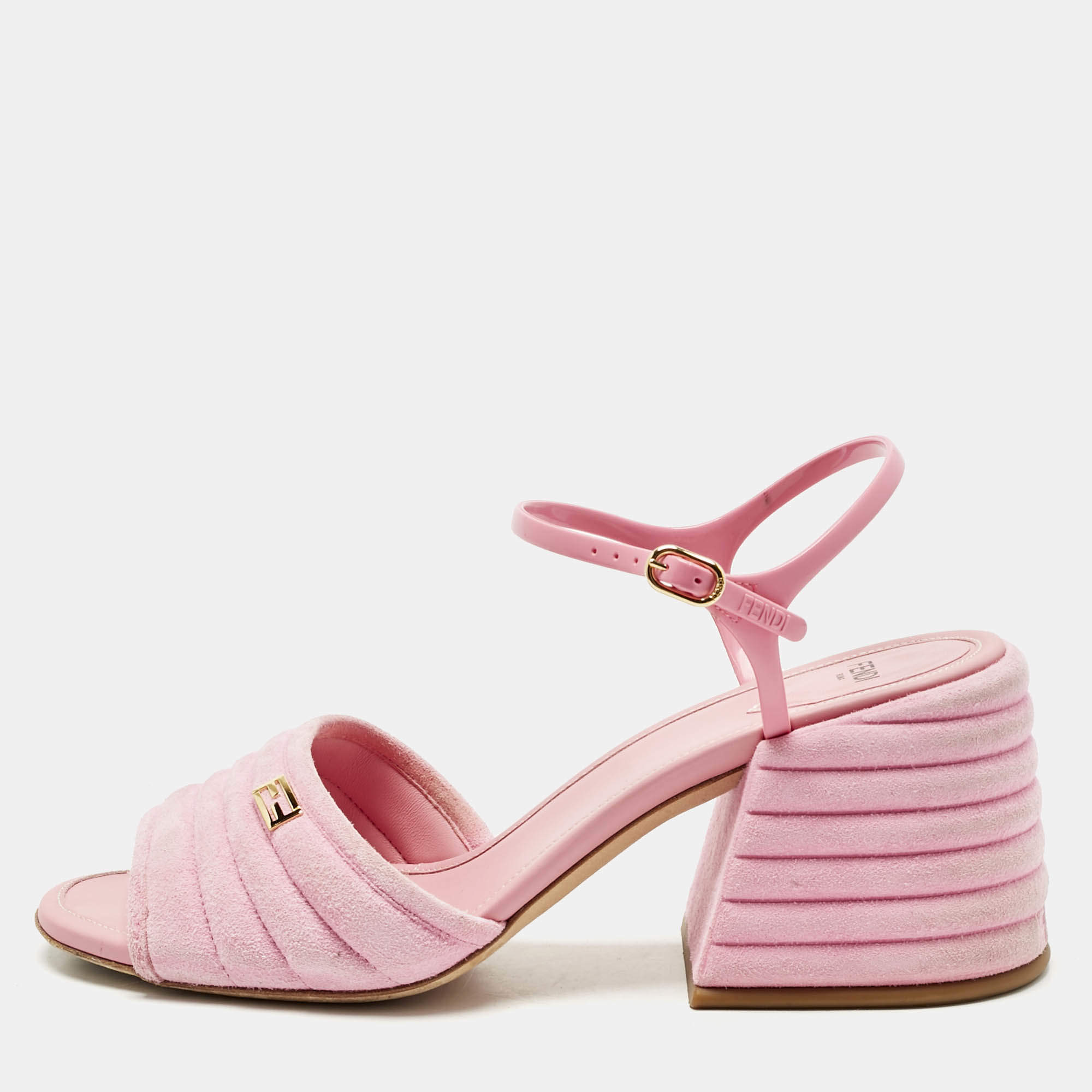 Pre Owned Fendi Pink Jelly and Suede FF Ankle Strap Sandals Size 40