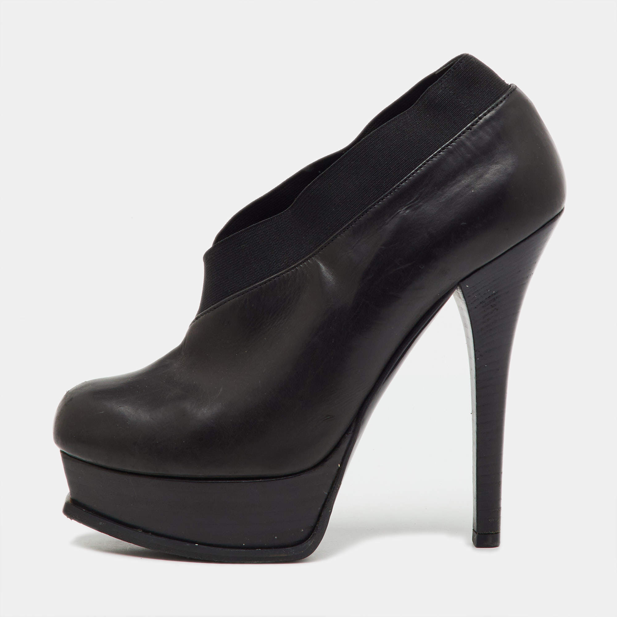 Pre Owned Fendi Black Leather Faux-Wrap Fendista Platform Ankle Booties Size 40