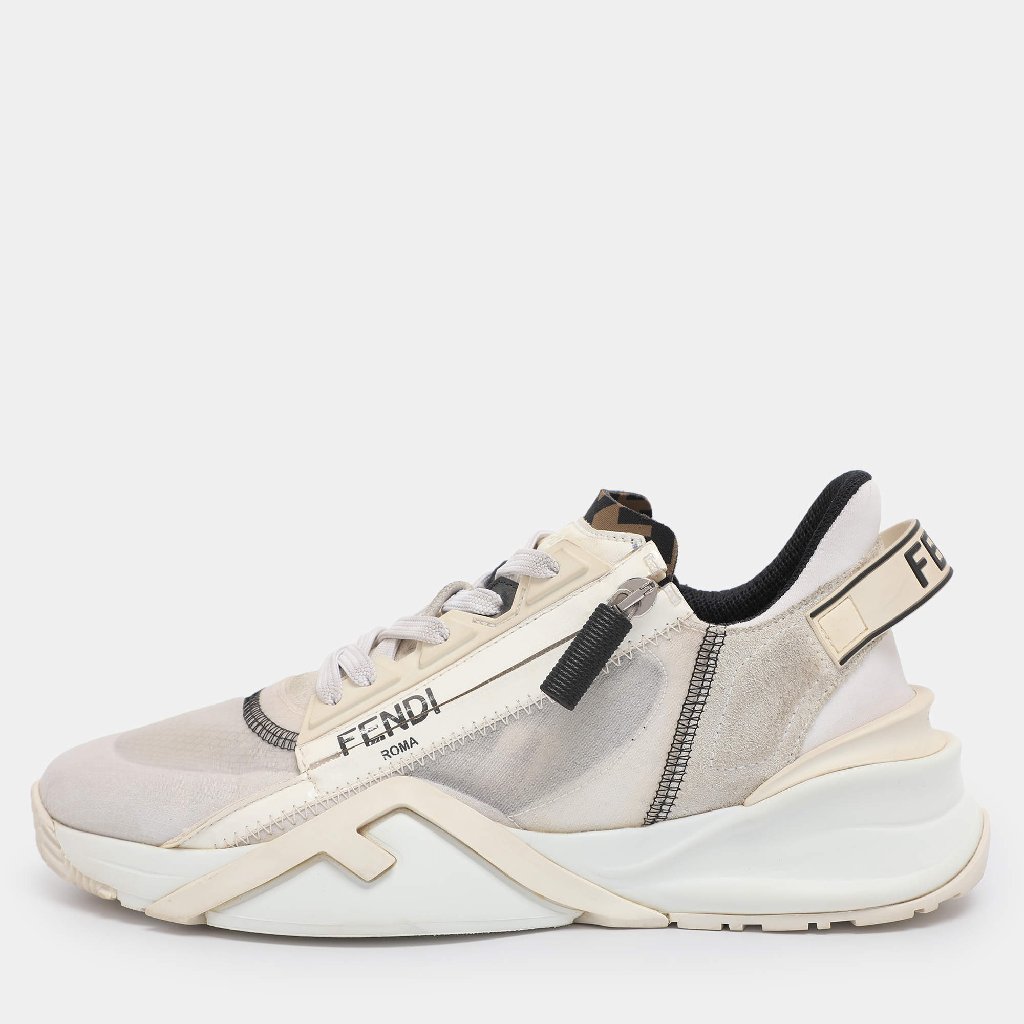 Pre Owned Fendi Cream/White Suede and Mesh Flow Low Top Sneakers Size 39