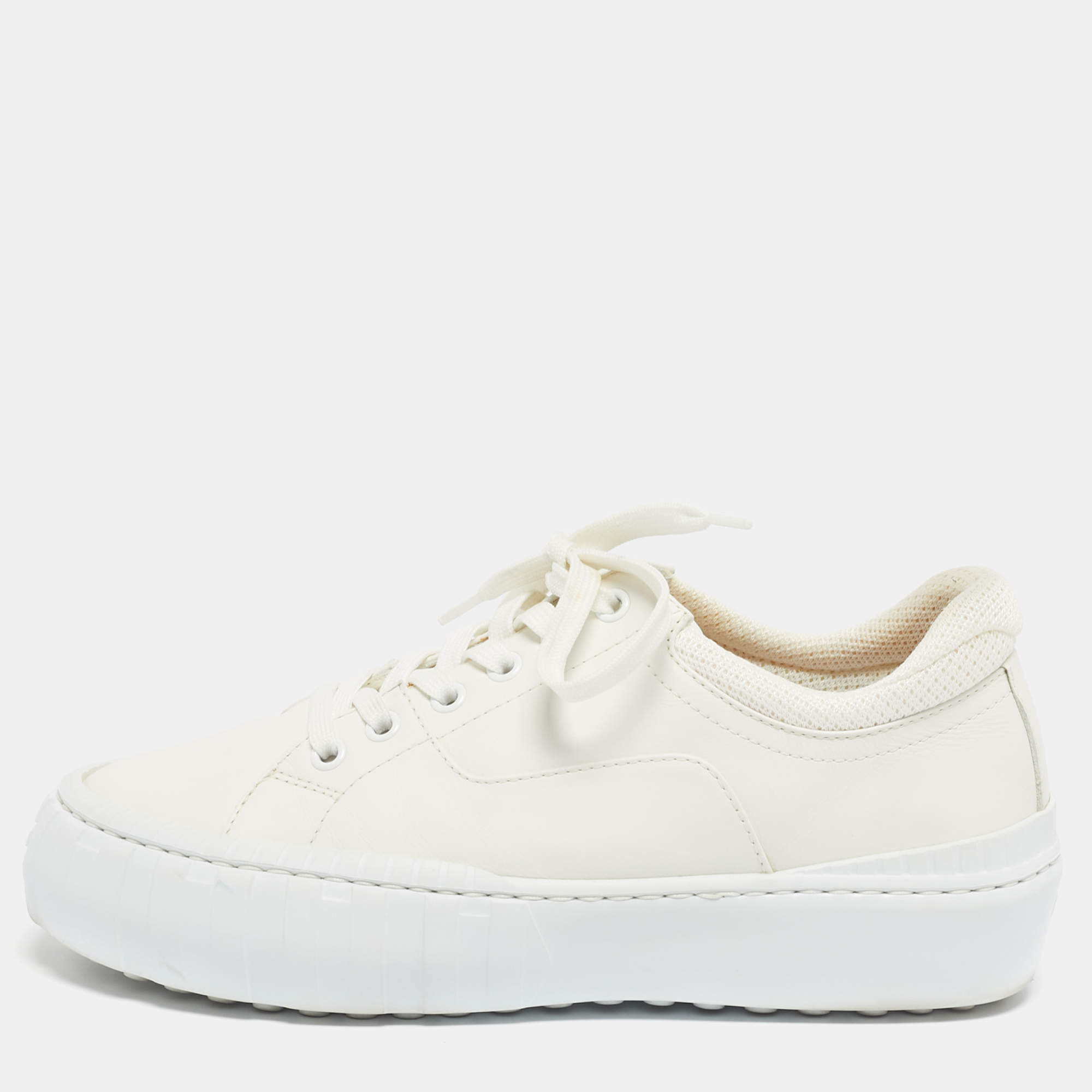 Pre Owned Fendi Off White Leather and Mesh Force Sneakers Size 37