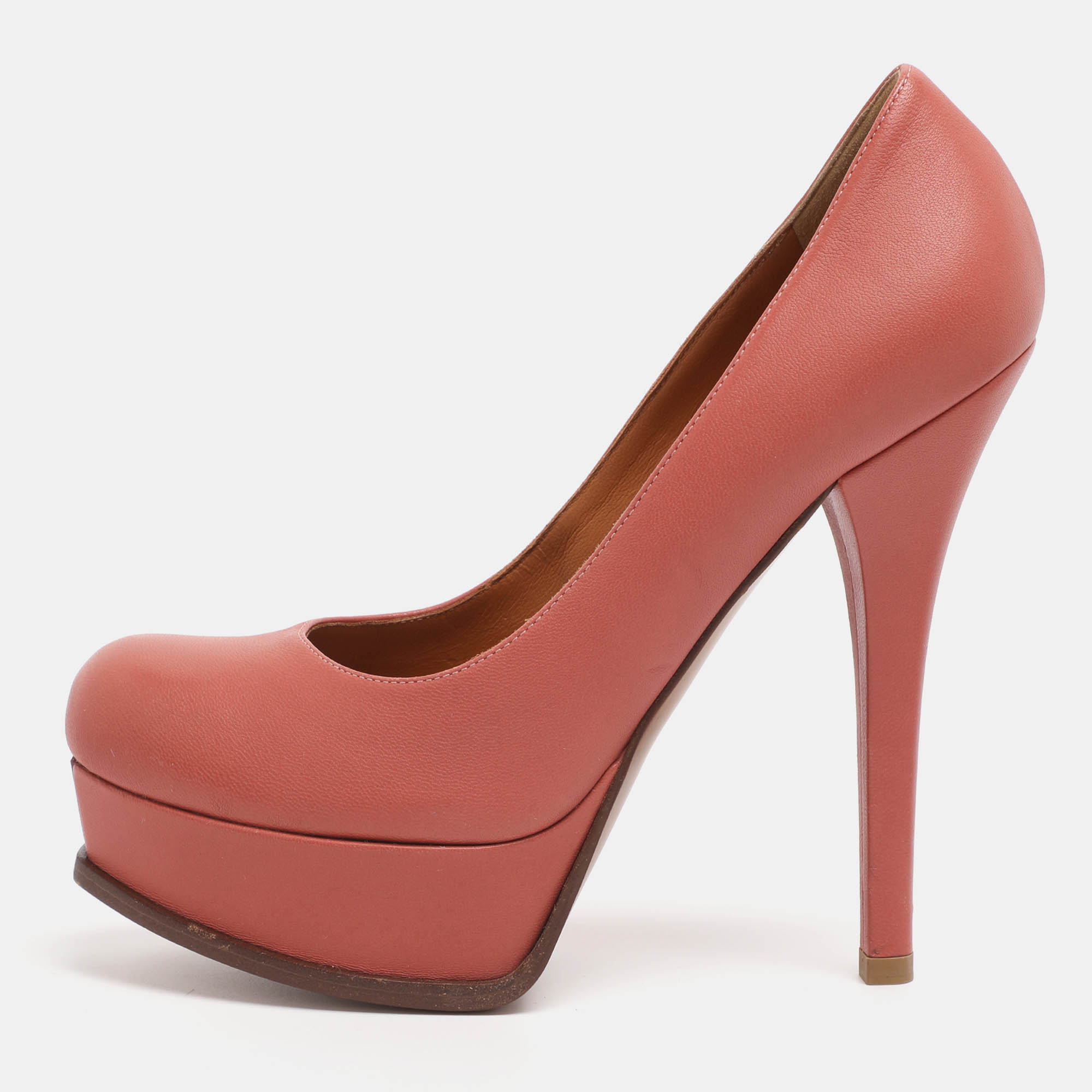 Pre Owned Fendi Old Rose Leather Fendista Platform Pumps Size 39.5