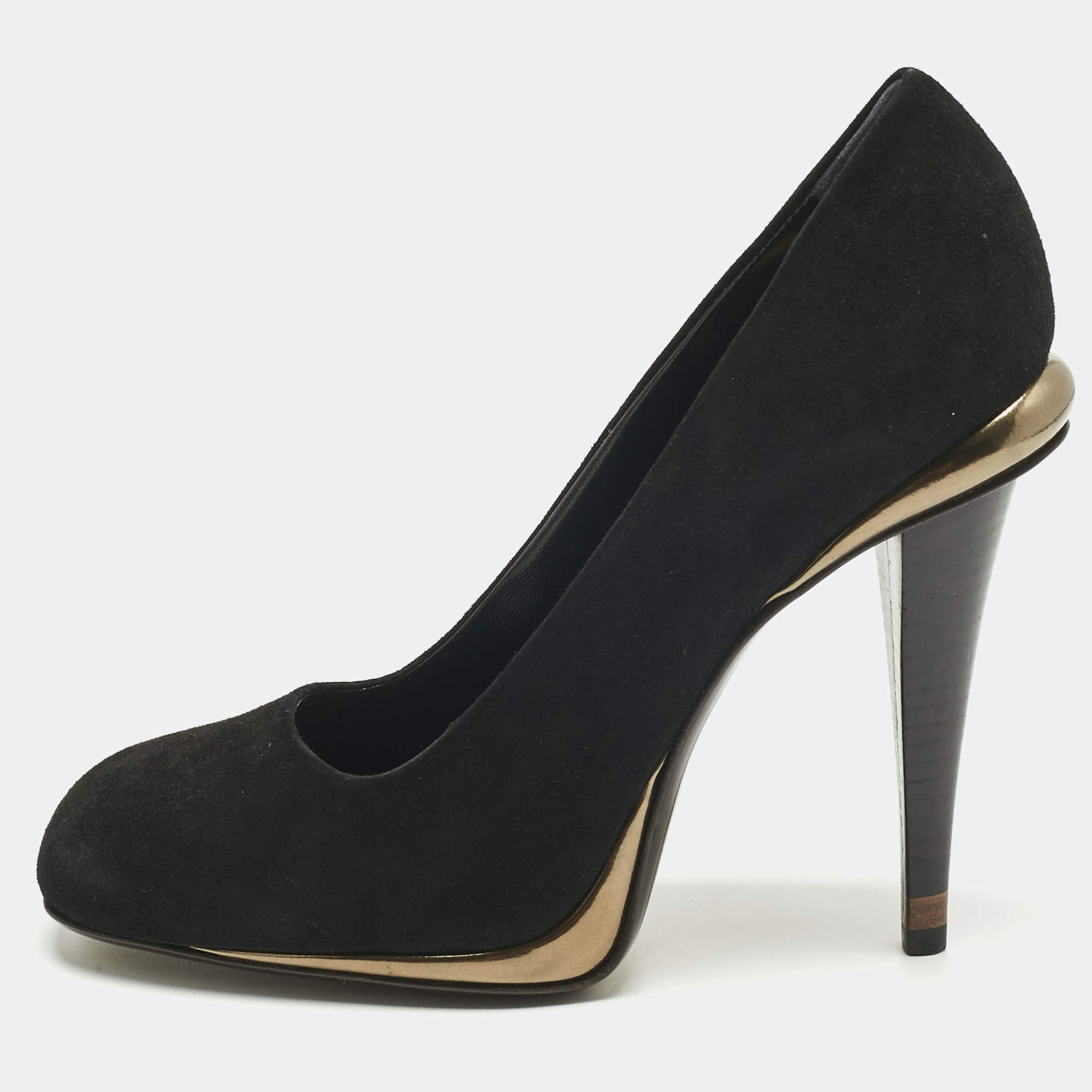 Pre Owned حذاء كعب عالي فندي شمواه أسود مقدمة دائرية مقاس 40