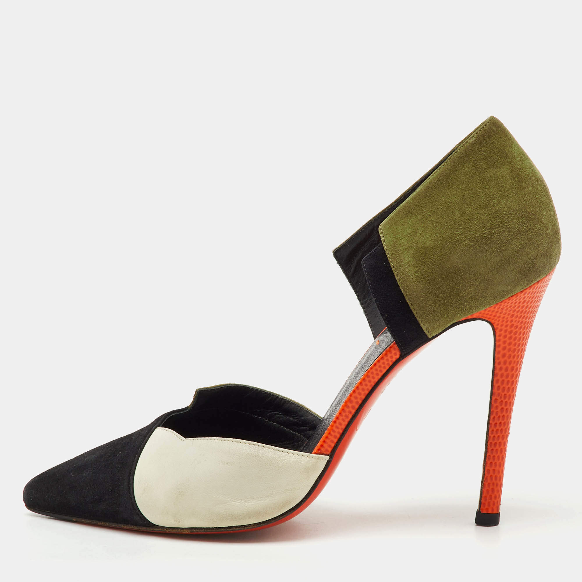 Pre Owned Fendi Multicolor Suede and Leather Pointed Toe D'Orsay Pumps Size 35