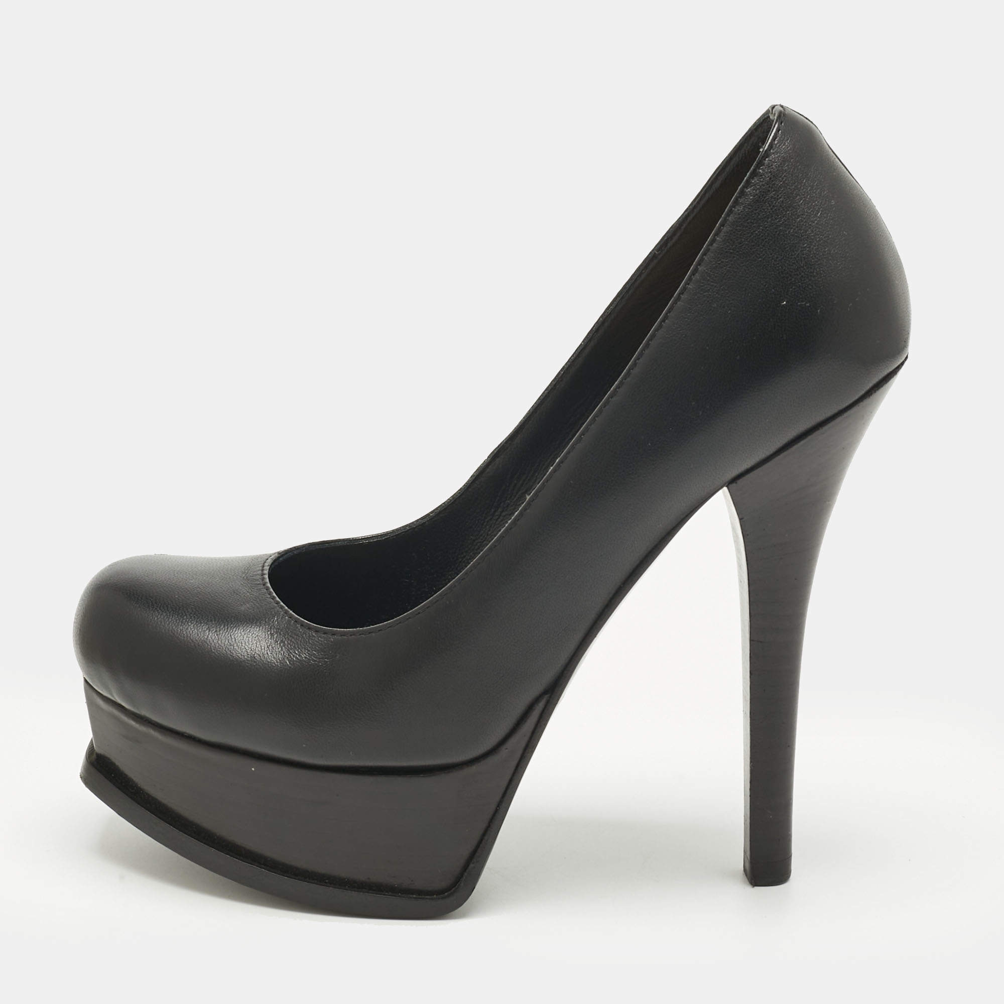 Pre Owned Fendi Black Leather Fendista Platform Pumps Size 35.5