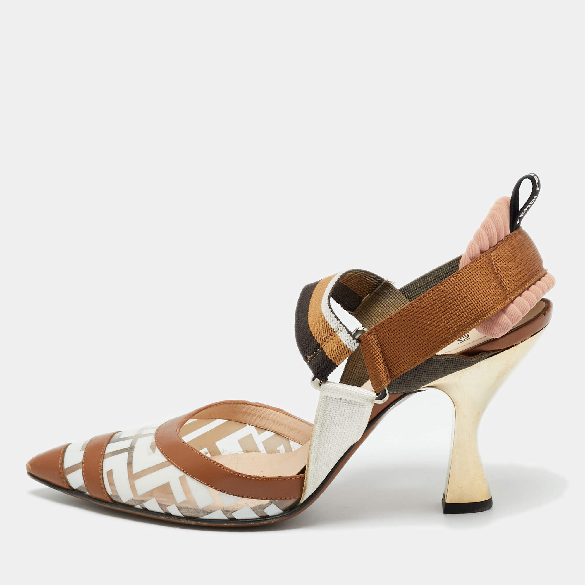 Pre Owned Fendi Multicolor Canvas and Leather Colibri Slingback Pumps Size 40