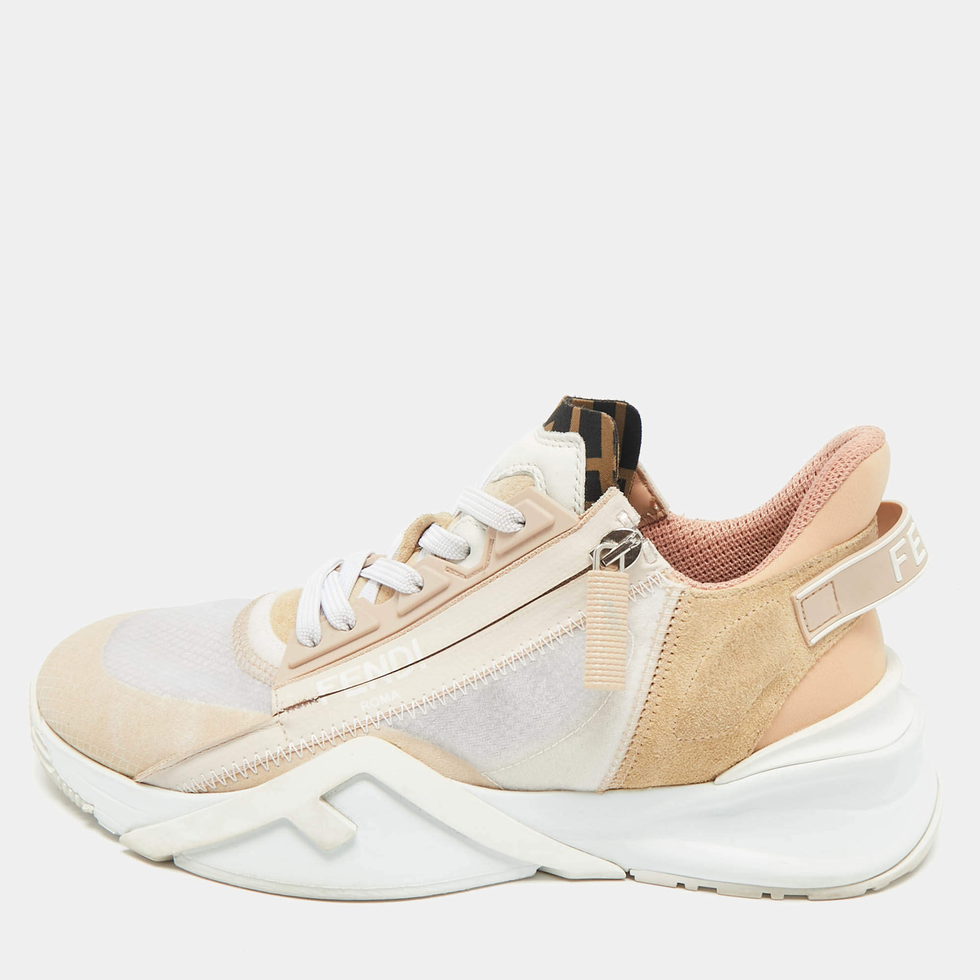 Pre Owned Fendi Pink/White Suede and Leather Flow Low Top Sneakers Size 37