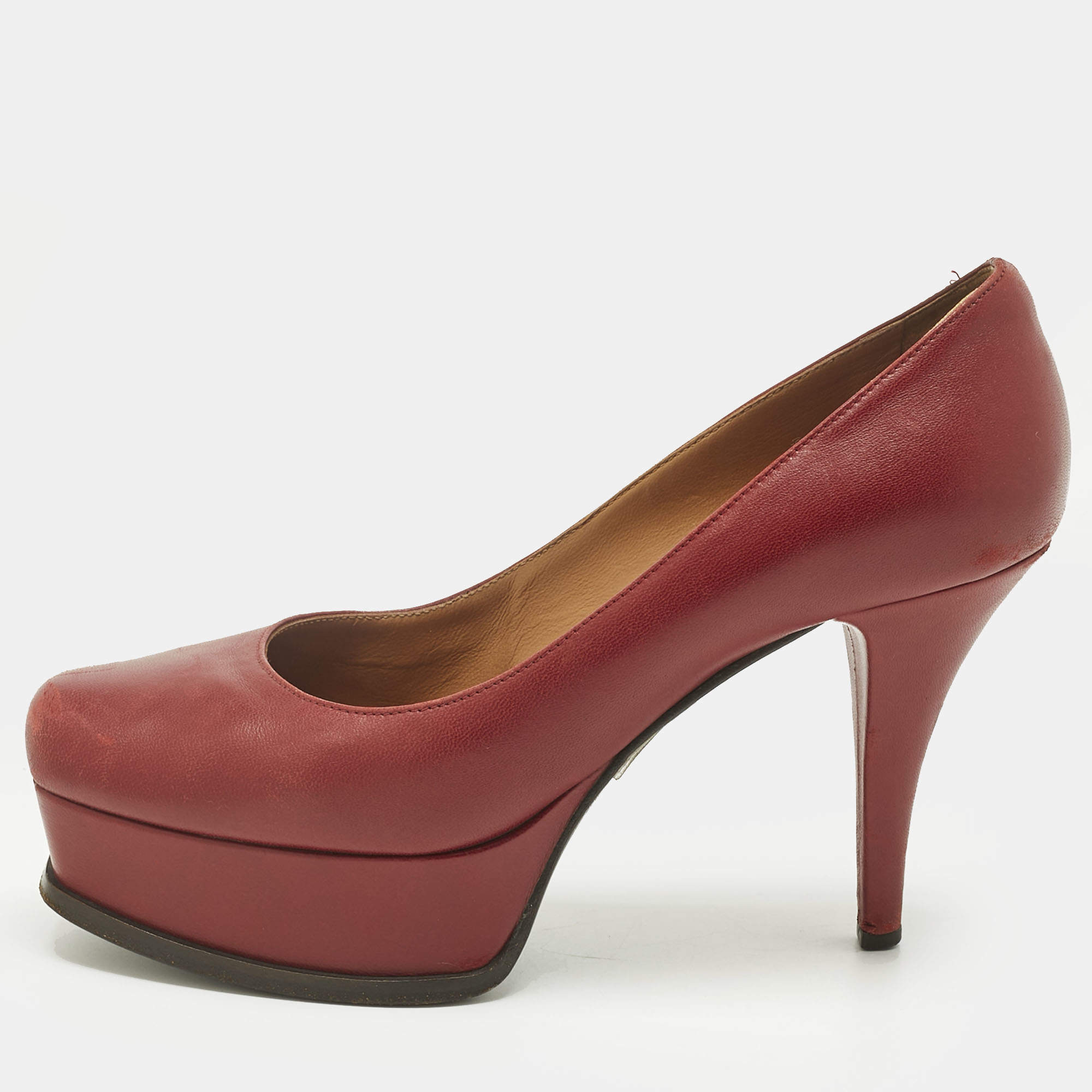 Pre Owned Fendi Red Leather Fendista Platform Pumps Size 37.5