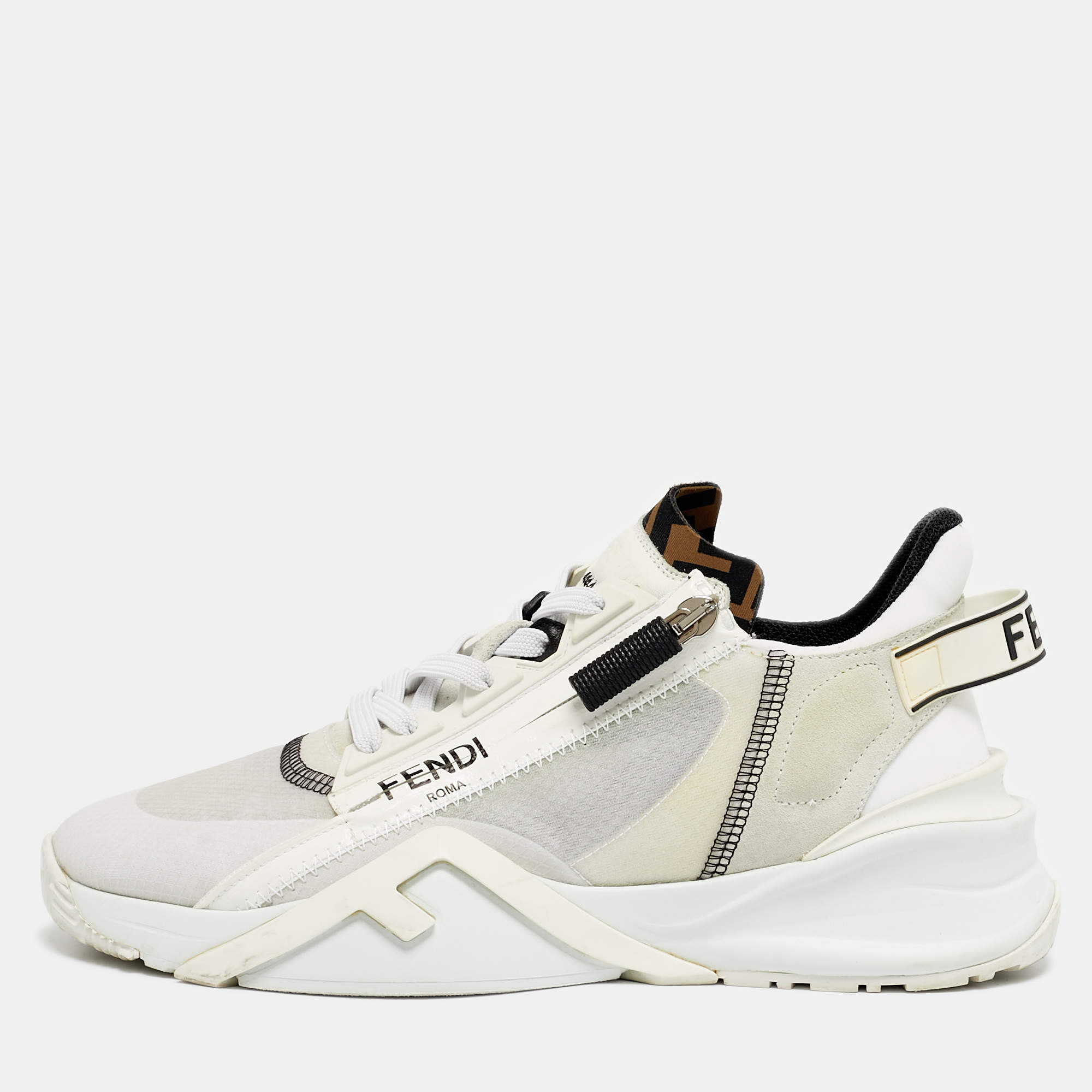 مملوكة مسبقًا Fendi Flow Size 39 White Patent Leather and Suede Low Top Sneakers