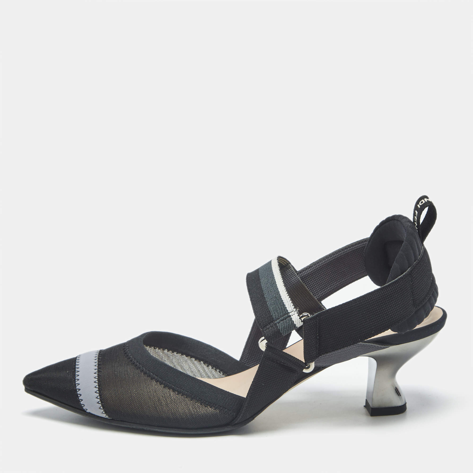 مملوكة مسبقًا Fendi Colibri Size 37.5 Black Mesh Slingback Pumps
