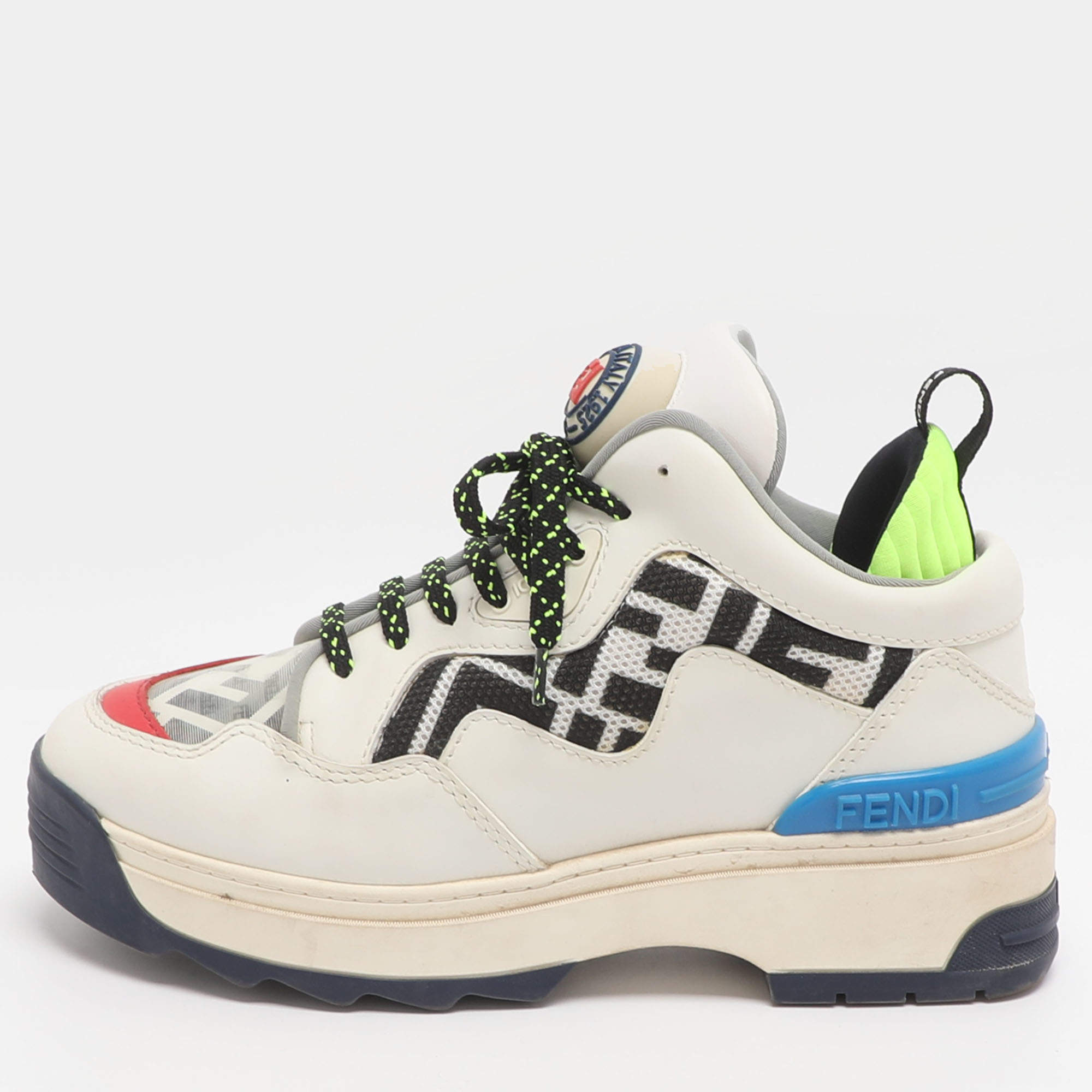 مملوكة مسبقًا Fendi Size 36 White Leather, Mesh and PVC Low Top Sneakers