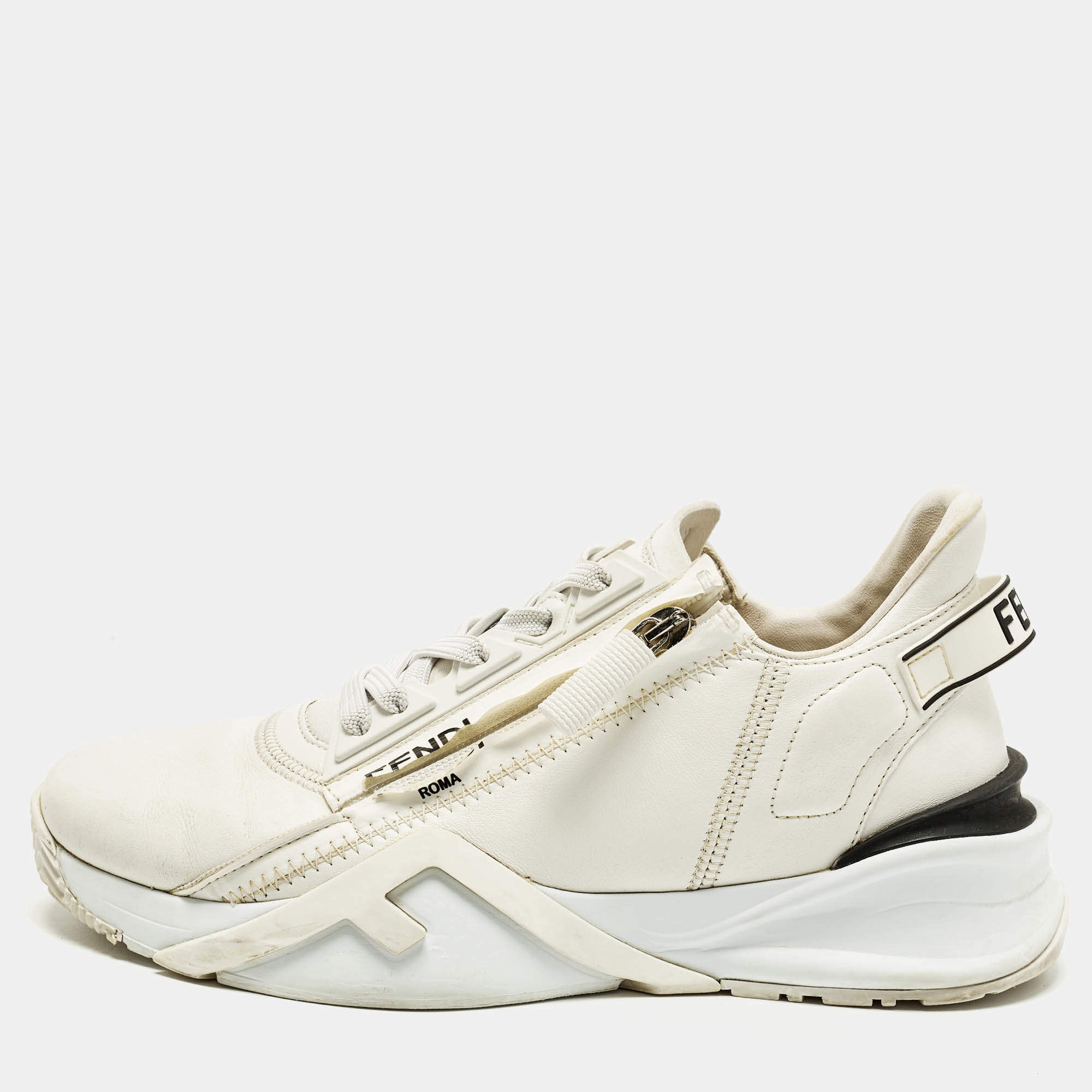 مملوكة مسبقًا Fendi Flow Size 38 White Leather Low Top Sneakers