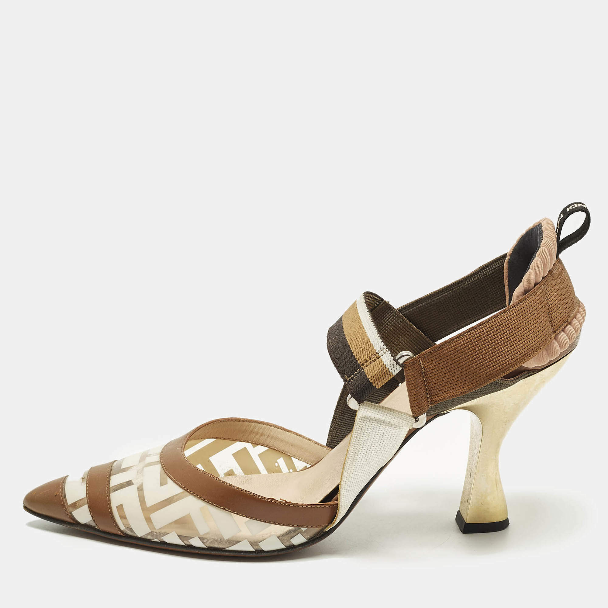 Pre Owned Fendi Colibri Size 40 Multicolor Leather and PVC Slingback Pumps