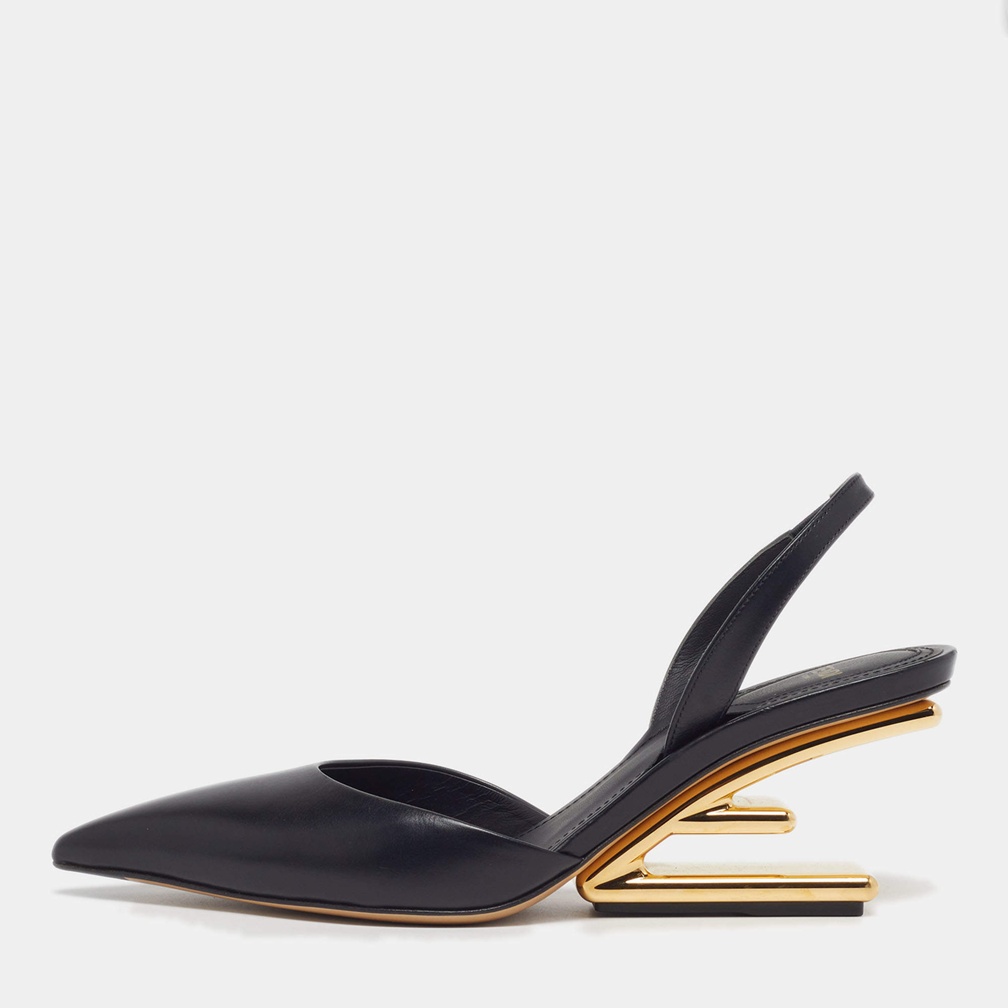 Pre Owned Fendi Fendi first Size 38 Black Leather Wedge Pumps