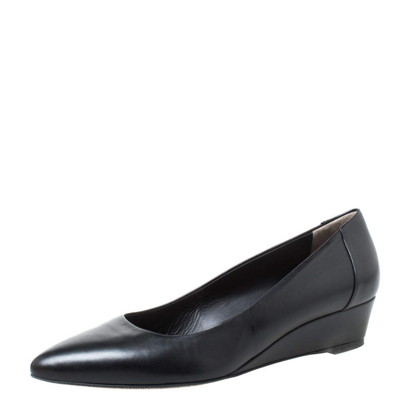 Pre Owned Fendi Black Leather Pointed Toe Wedge Pumps Size 38.5