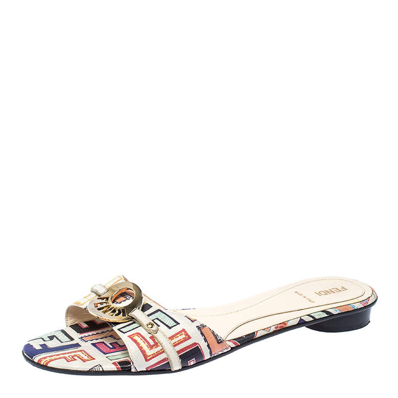 Fendi Multicolor Canvas Flat Slide Sandals Size 41 Fendi | The Luxury ...