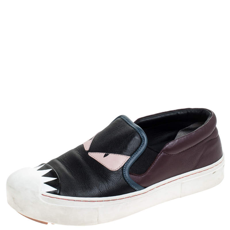 Fendi Multicolor Leather Monster Slip On Sneakers Size 36.5