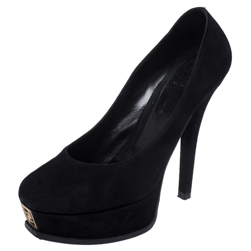 Pre Owned Fendi Black Suede Fendista Platform Pumps Size 40