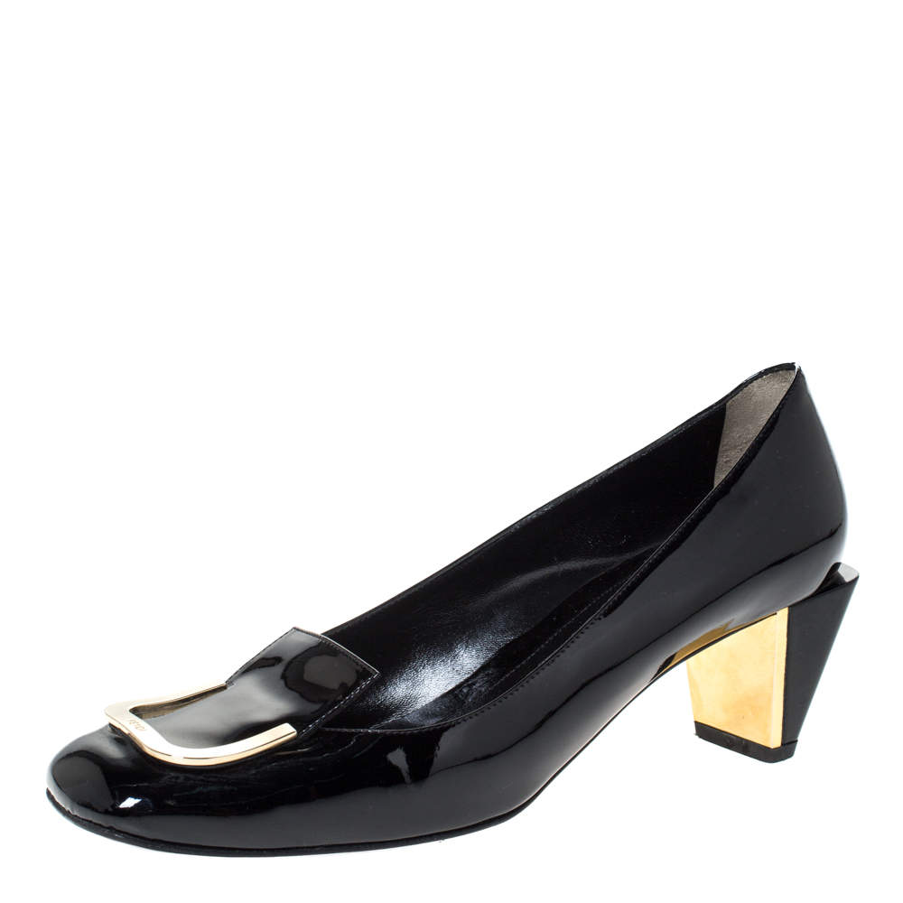 Pre Owned Fendi Black Patent Leather Square Toe Pumps Size 39.5