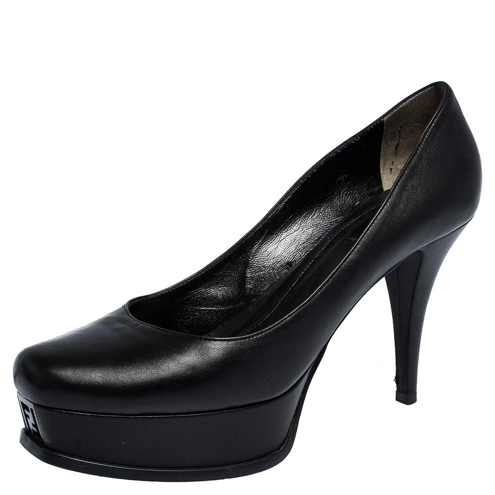 Pre Owned Fendi Black Leather Fendista Platform Pumps Size 41