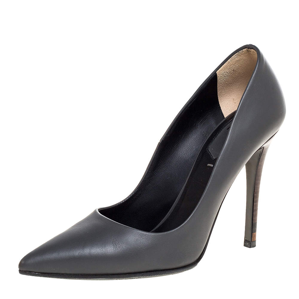 Fendi Dark Grey Leather Pointed Toe Pumps Size 35