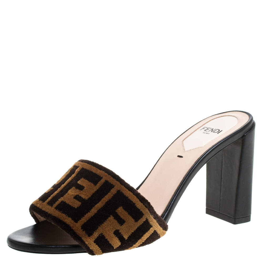 Fendi Brown Zucca Velvet Slide Sandals Size 36