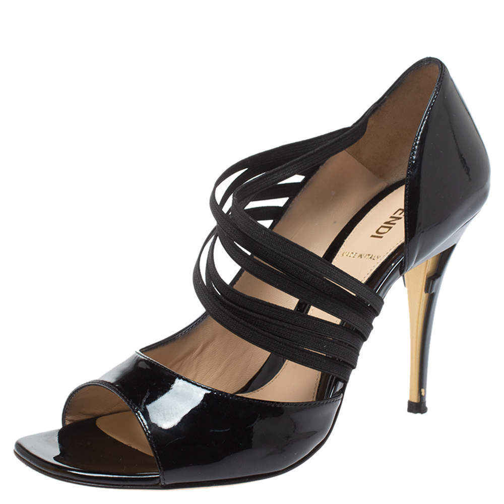 Fendi Black Patent Leather Strappy D'orsay Pumps Size 40